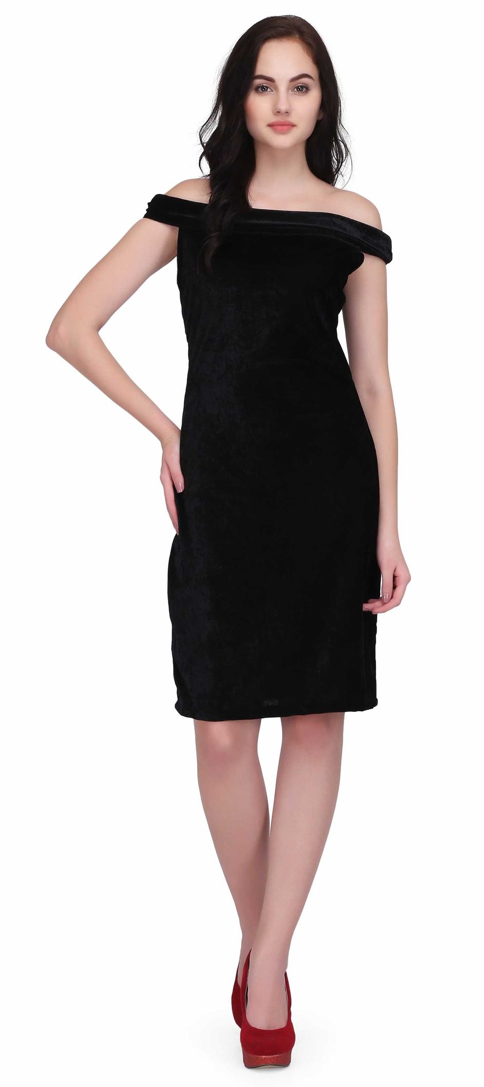 1531417: Party Wear Black and Grey color Lycra, Velvet fabric Dress
