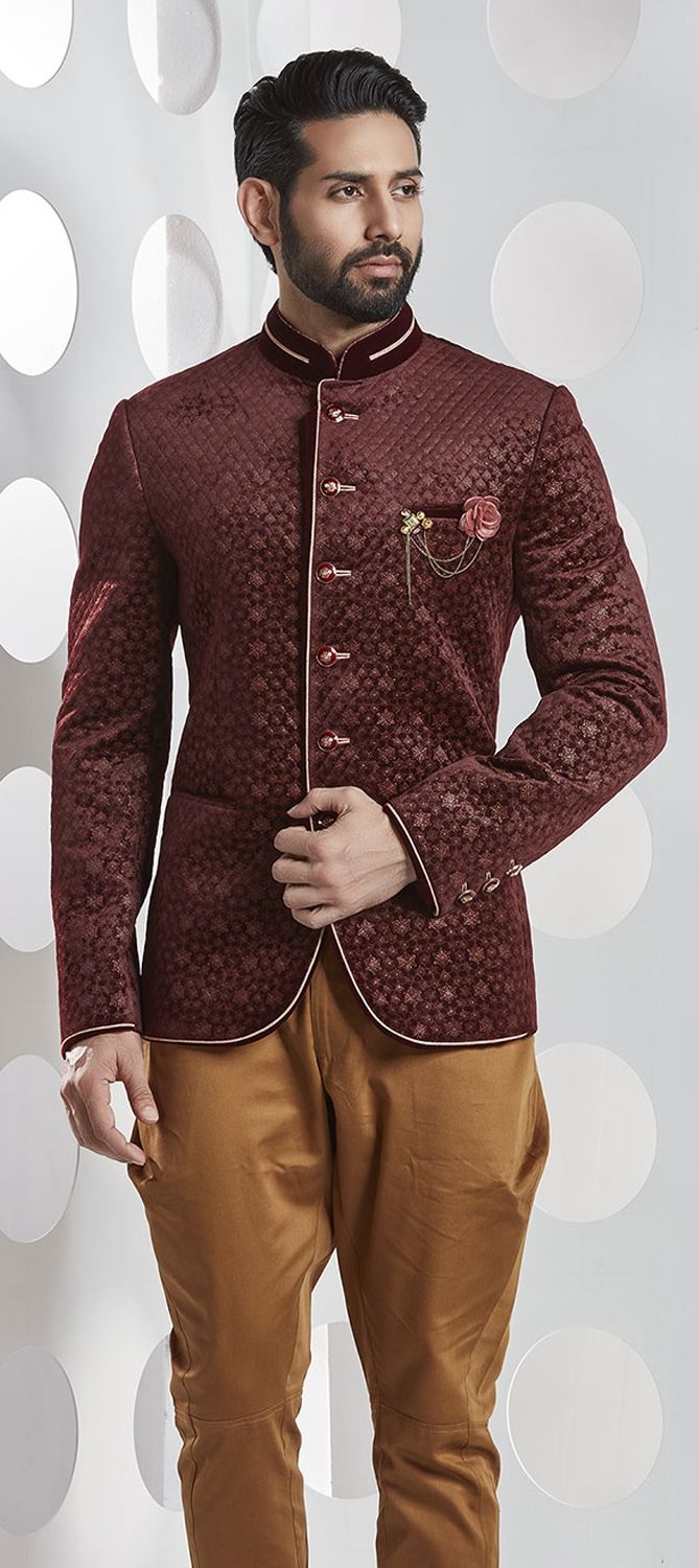 Mens Maroon 3 Pc Jodhpuri Suit Patch Work | Stylish mens outfits, Indian  men fashion, Maroon suit