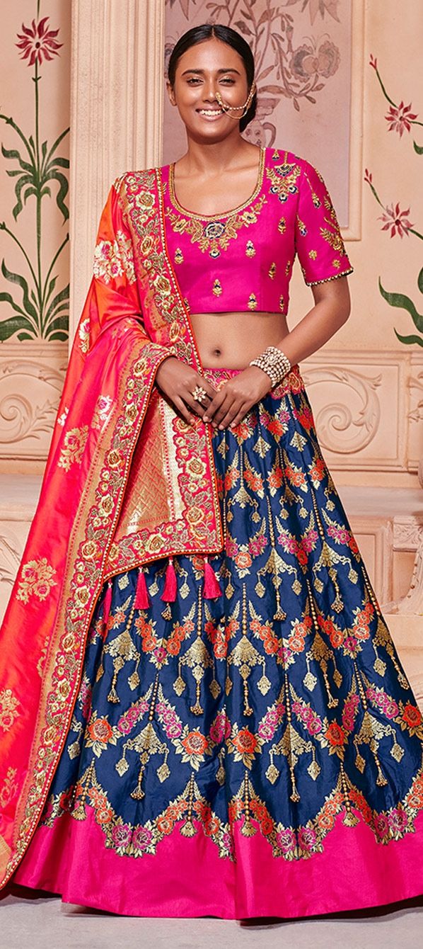 1533478: Mehendi Sangeet Blue color Art Silk, Silk fabric Lehenga