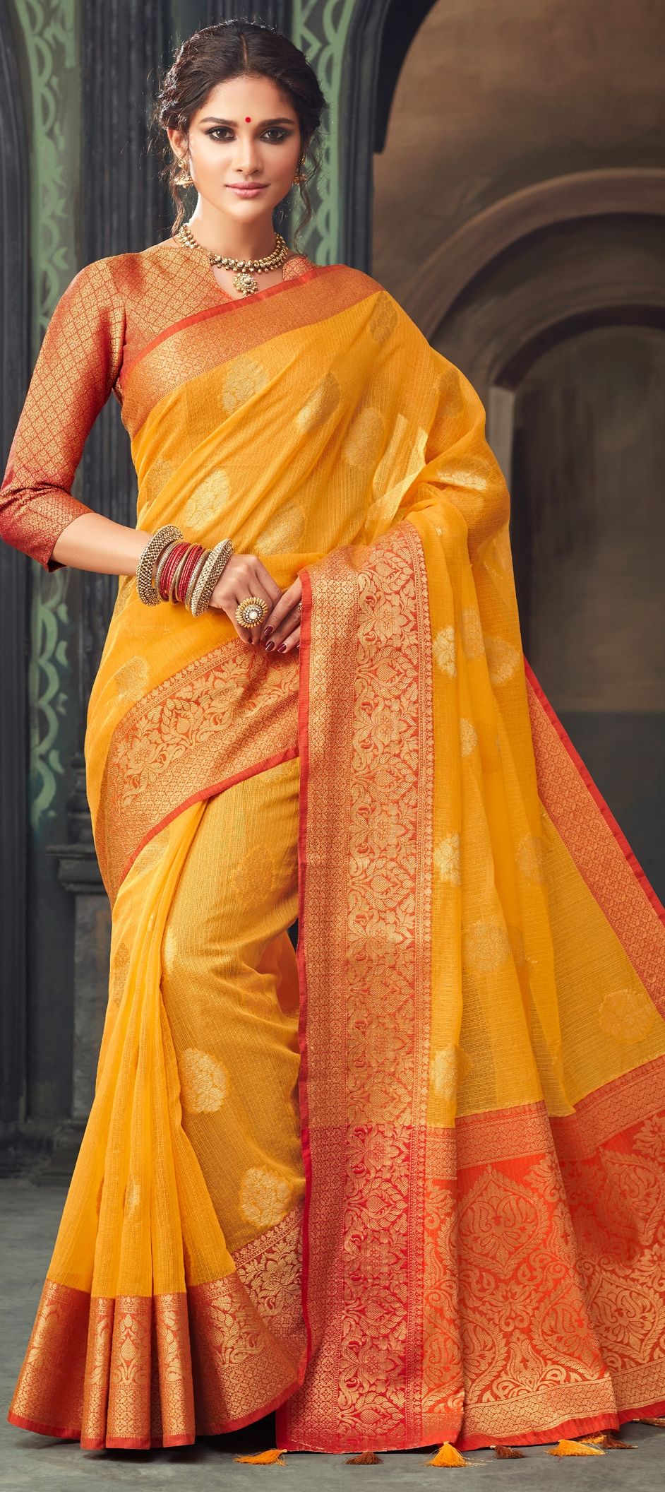 1534377 Traditional Yellow Color Kota Silk Silk Fabric Saree