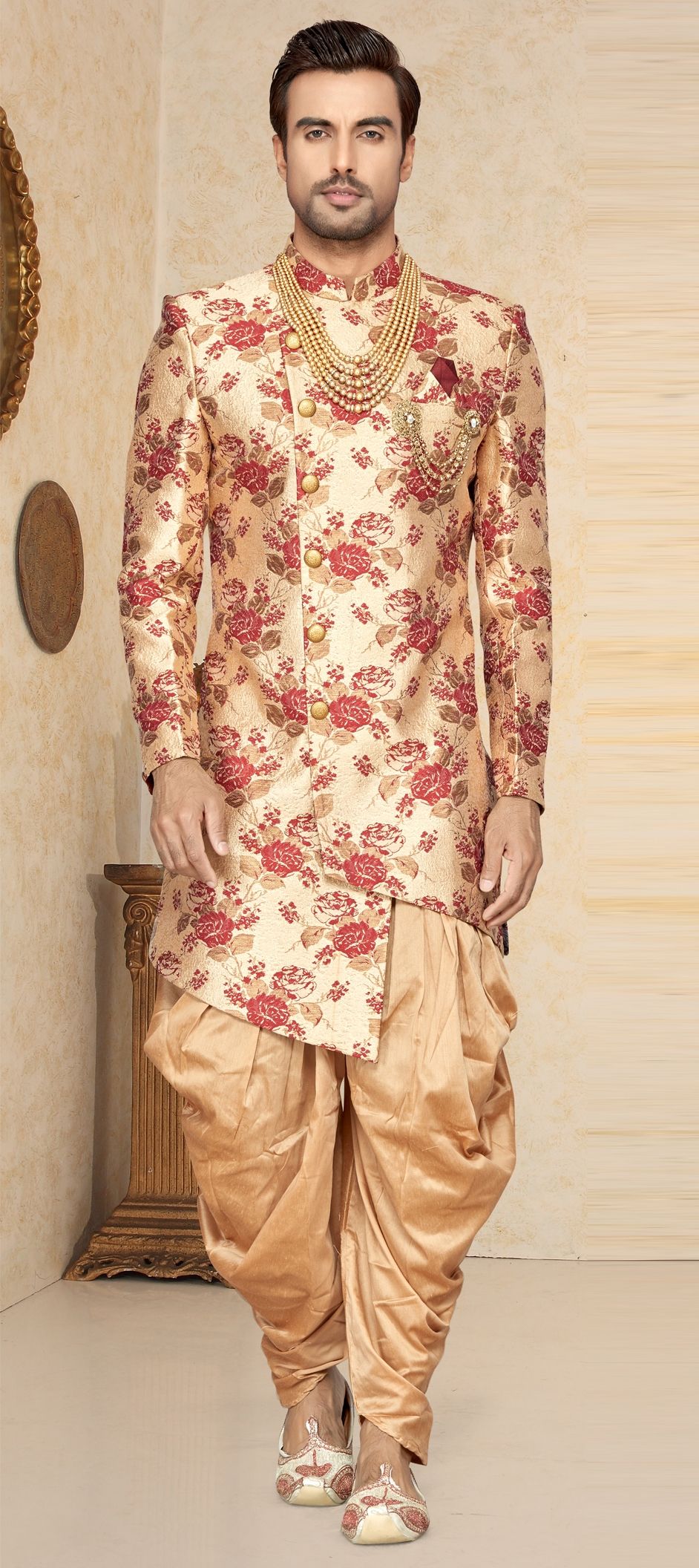1535160: Beige and Brown color Silk fabric IndoWestern Dress
