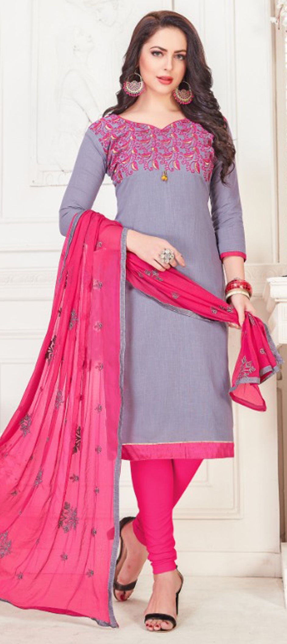 Casual Black and Grey color Cotton fabric Salwar Kameez : 1537100