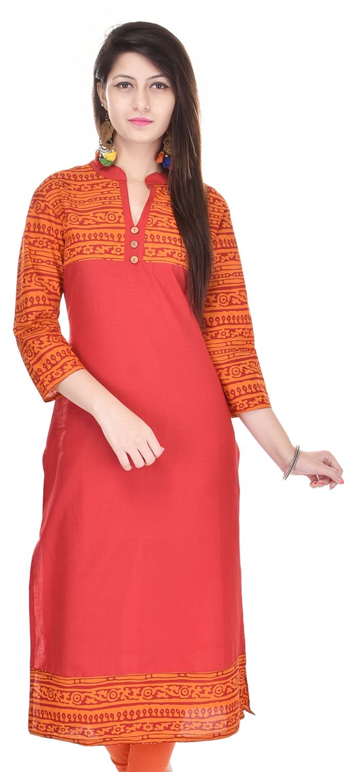 orange color kurti combination