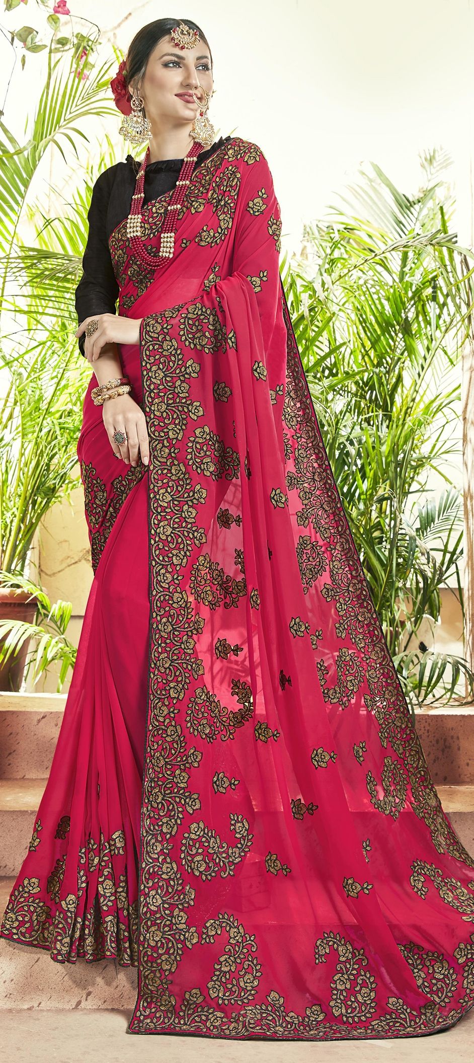 1539623: Party Wear Pink and Majenta color Faux Georgette fabric Saree