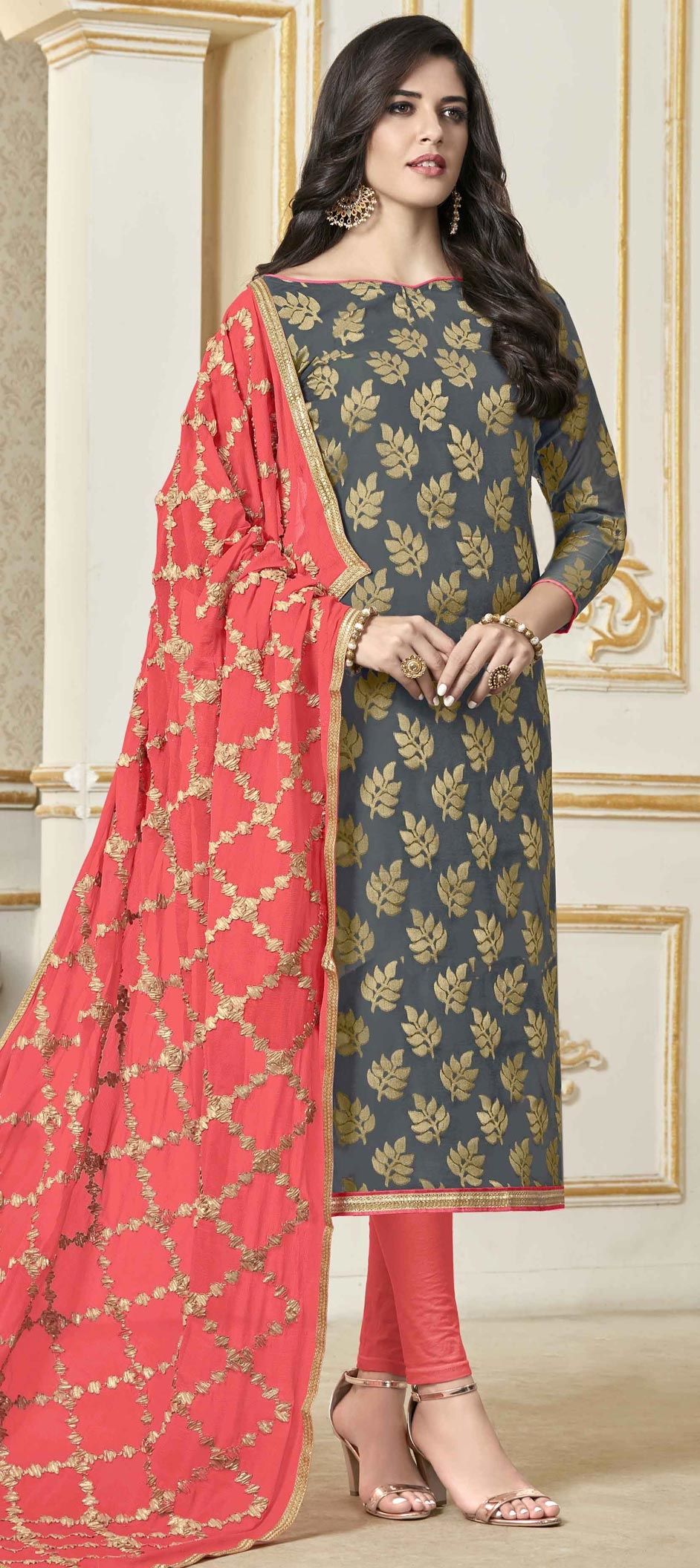 Cloudy Grey Pant style Anarkali Semi-Stitched Salwar Kameez main image 1