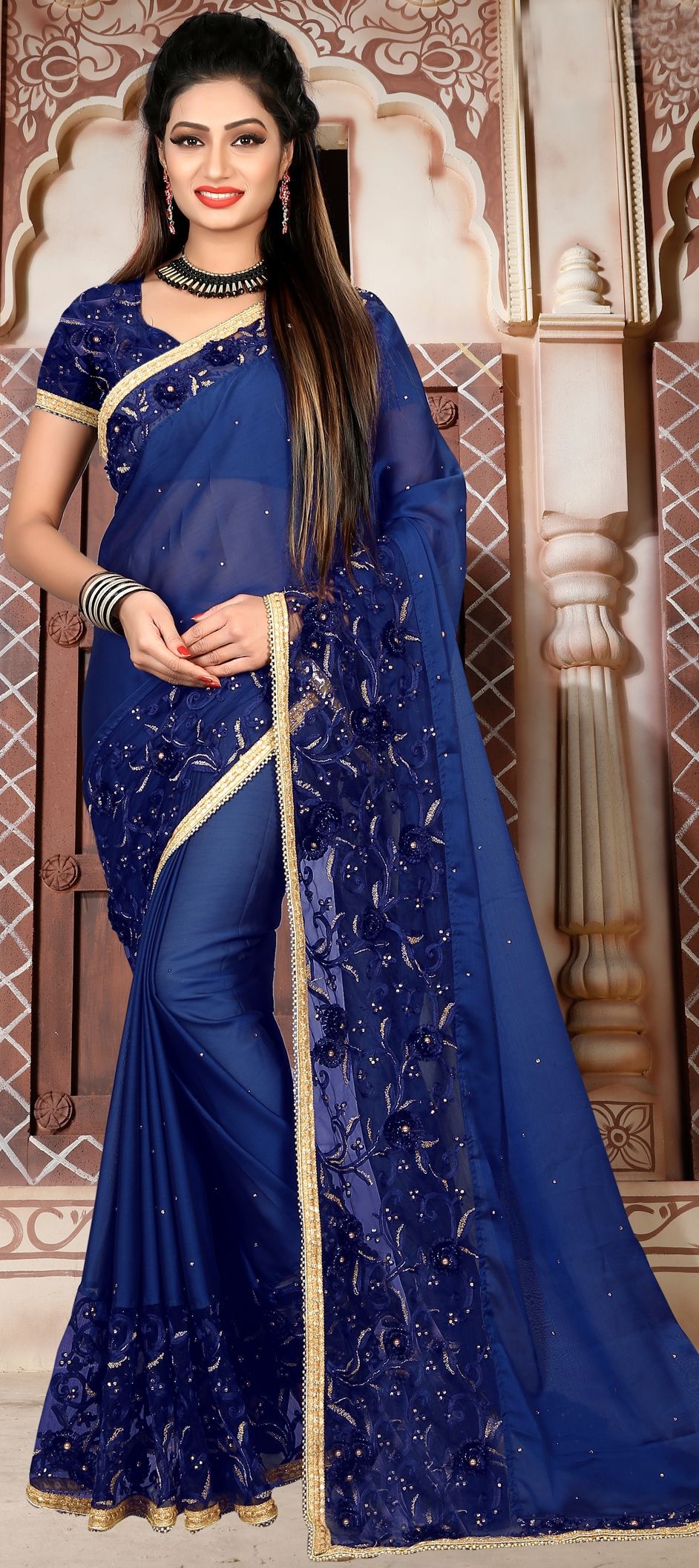 Party Wear Blue color Art Silk, Silk fabric Saree 1542419