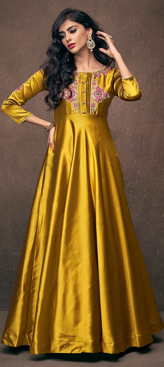 Casual Gold color Satin Silk fabric Gown 1543879
