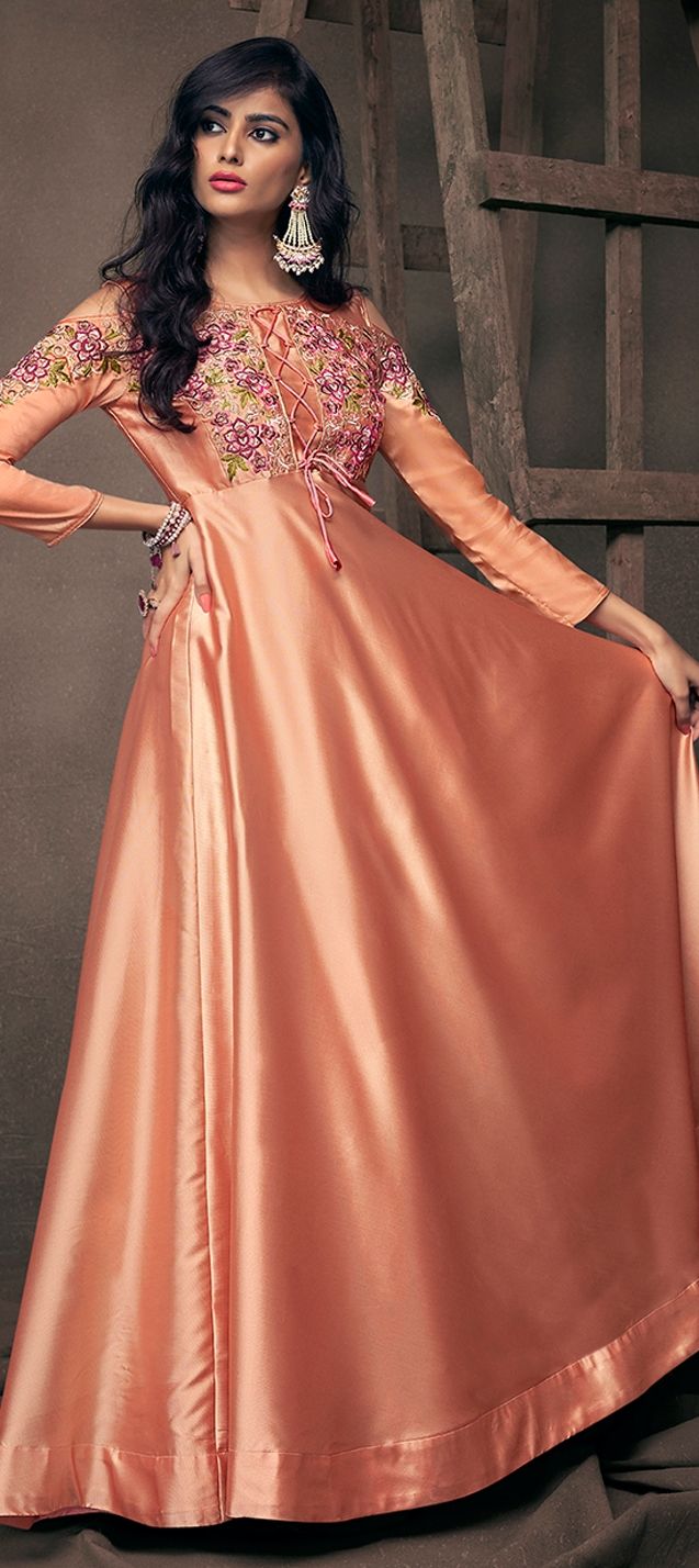 1543882: Casual Orange color Satin Silk fabric Gown