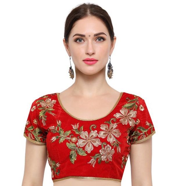 1544833 Red and Maroon color Velvet fabric Blouse