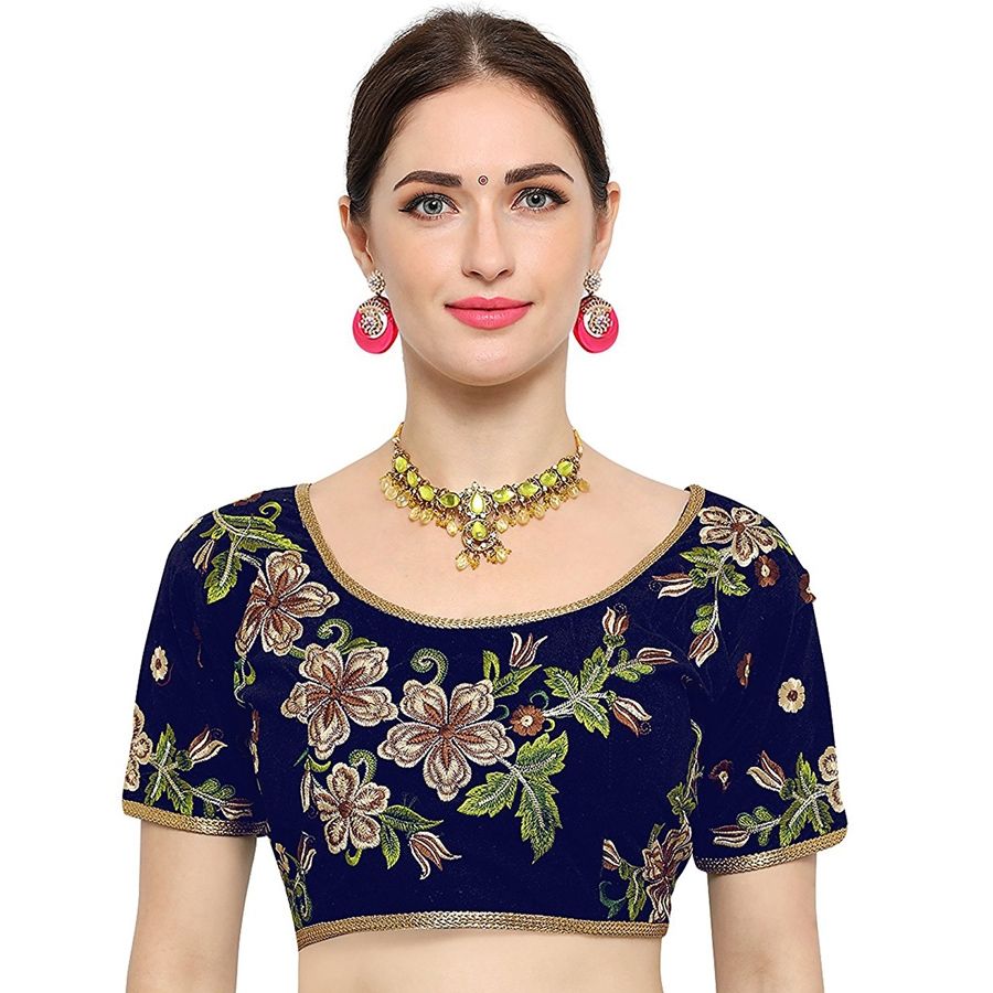 1544834 Blue color Velvet fabric Blouse