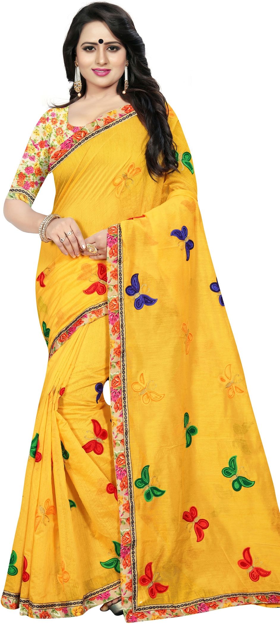 1544911: Traditional Yellow color Chanderi Silk, Silk fabric Saree