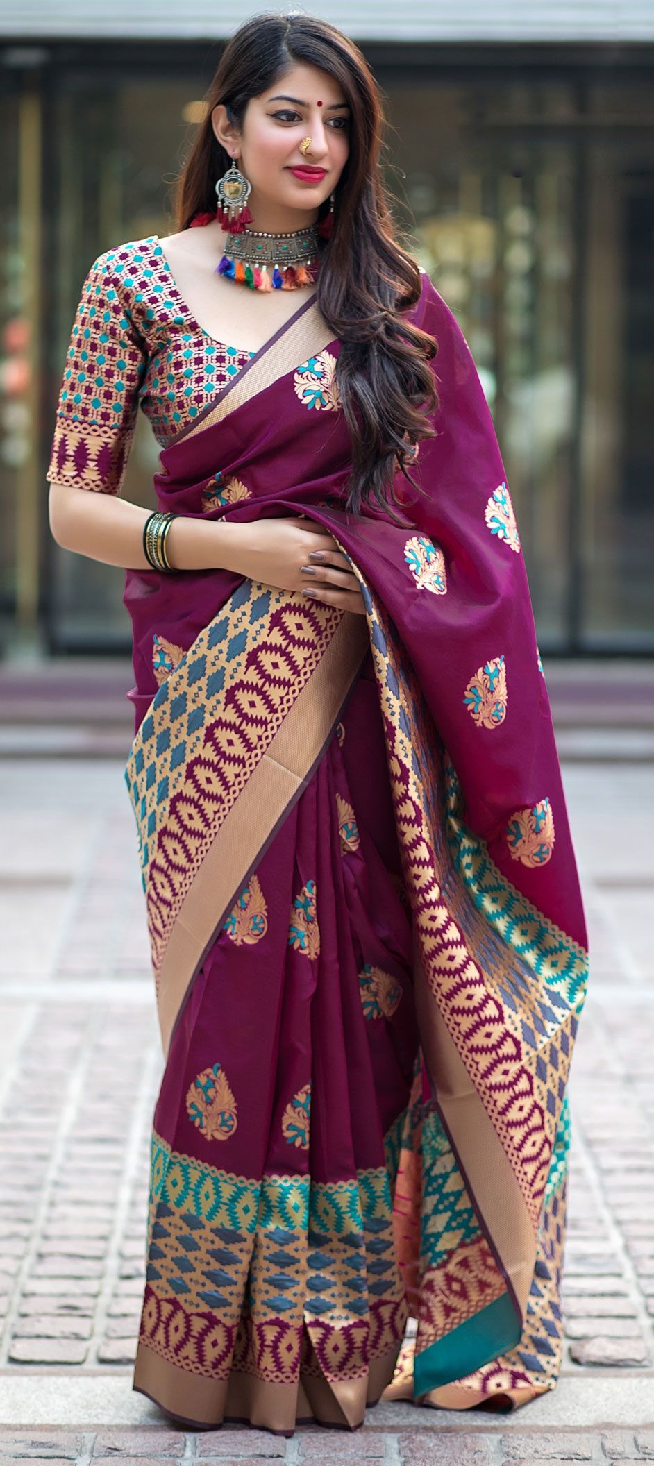 Digital Print Mughal Motif Multi-colour Banarasi Zari Silk Casual Sari