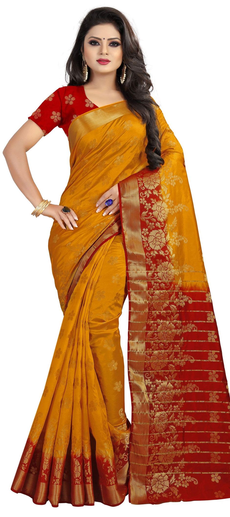Traditional Attire Orange Color Aura Silk Saree main image 1