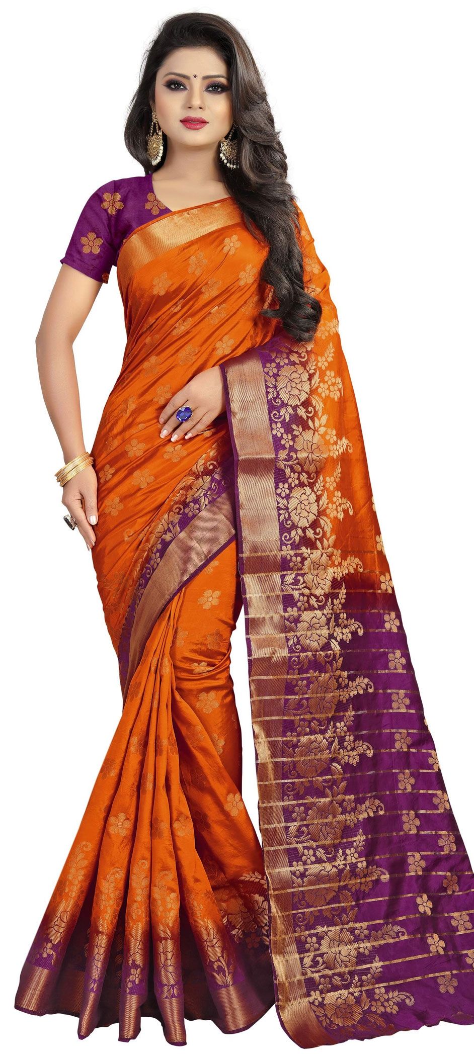 1545647 Traditional Orange color Kanjeevaram Silk, Silk fabric Saree