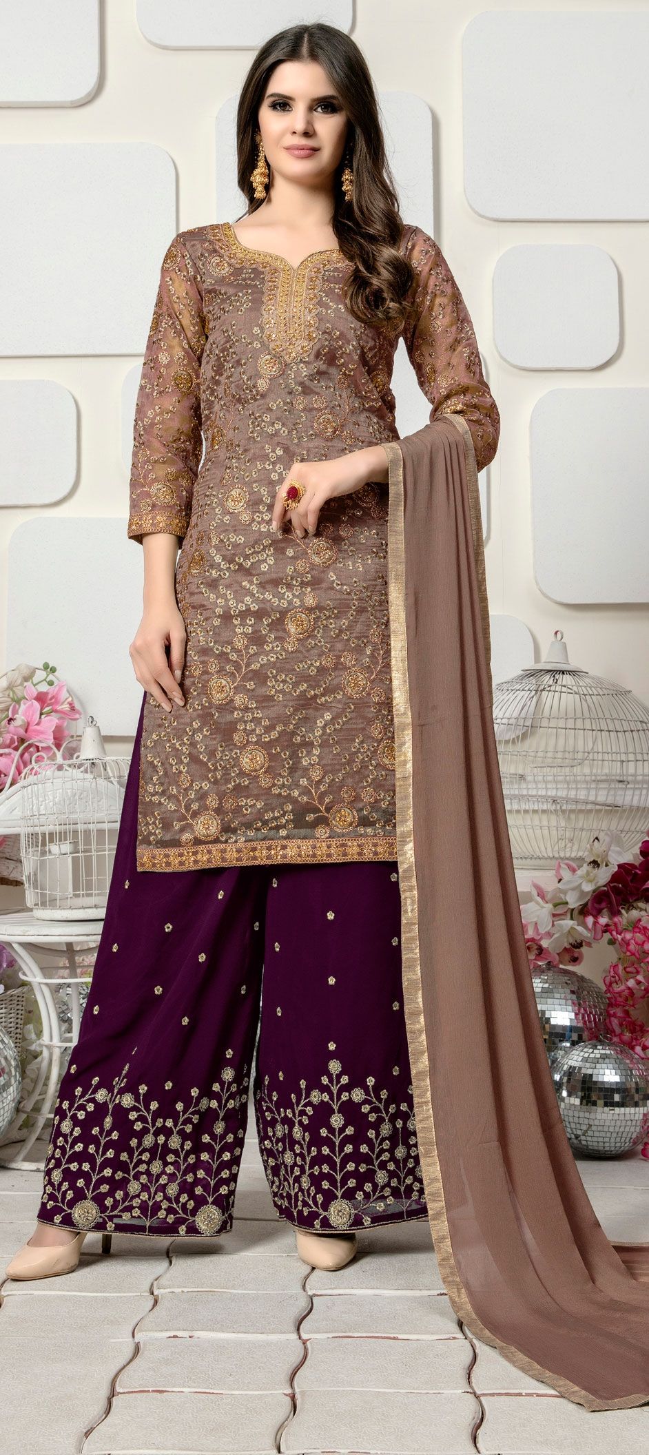 Beige & Orange Salwar Set
