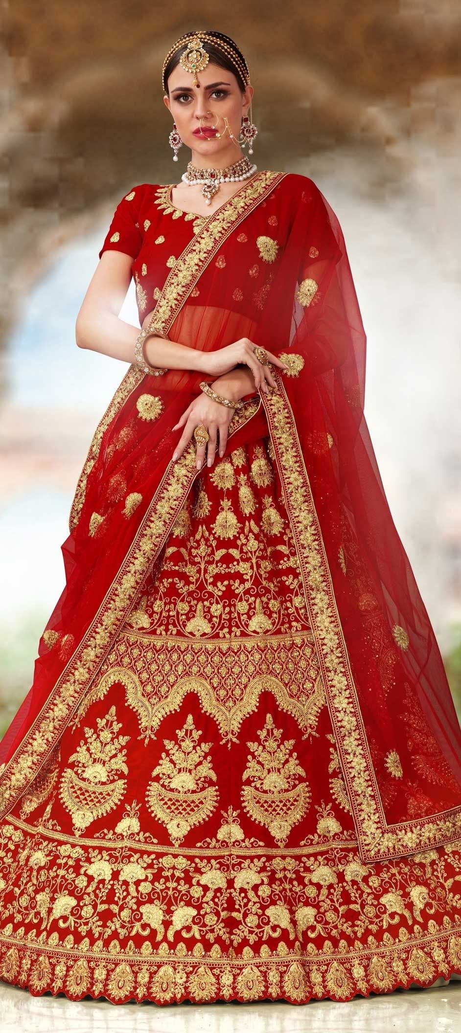 1546830 Bridal, Wedding Red and Maroon color Velvet fabric Lehenga