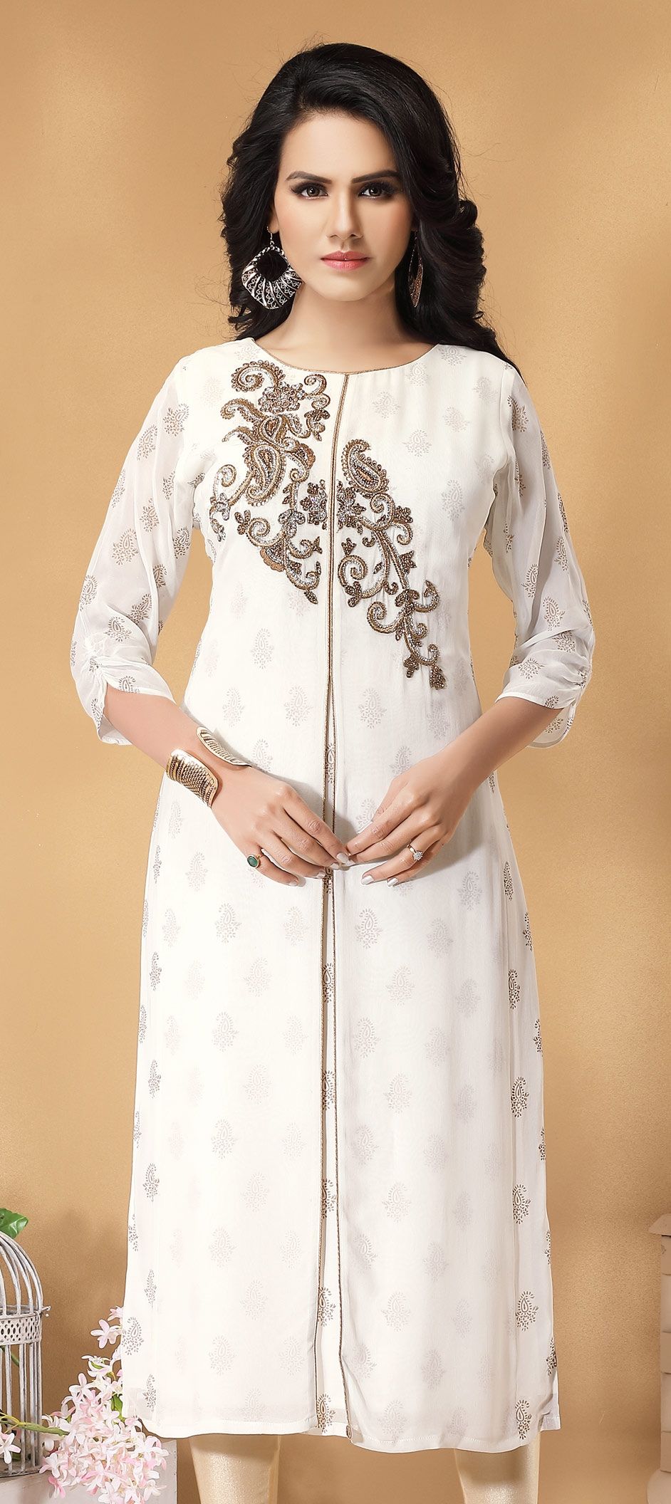 1547062 Casual White and Off White color fabric Kurti