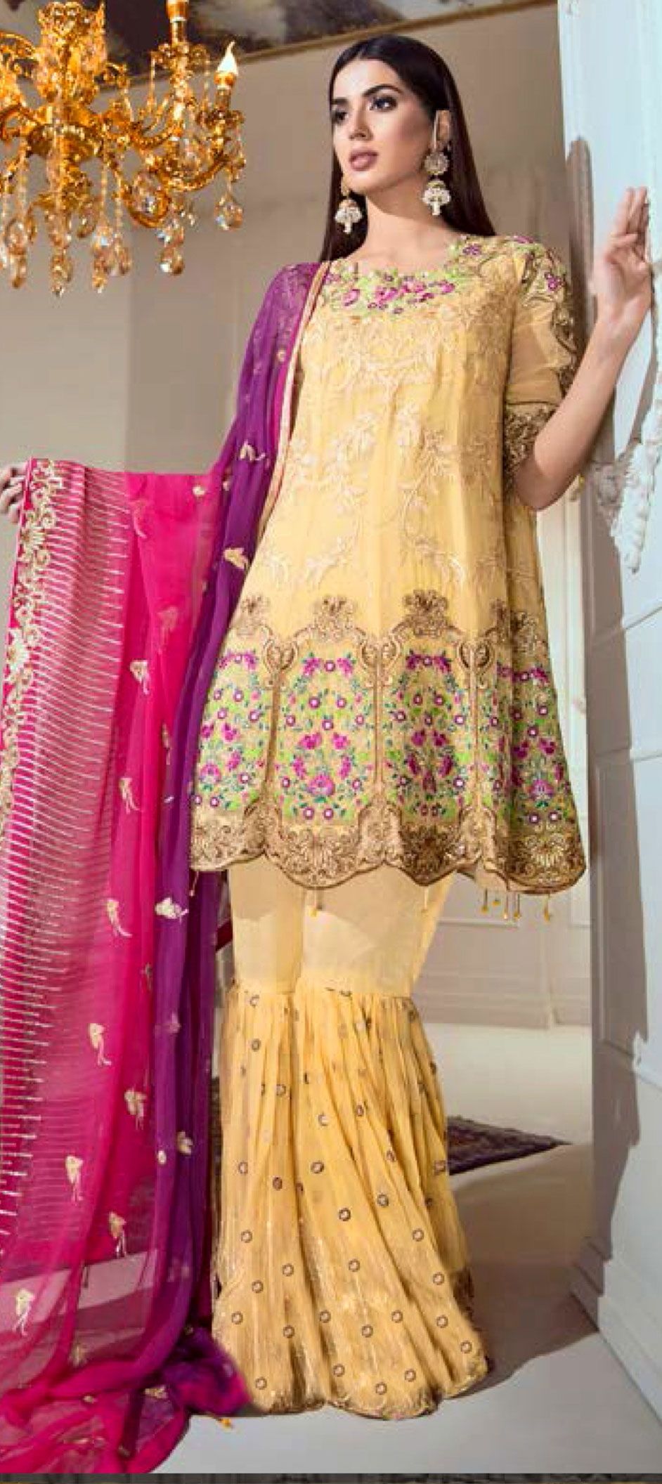 Traditional Party Wear Velvet Salwar Suit Yellow Georgette Pant Straight main image 1