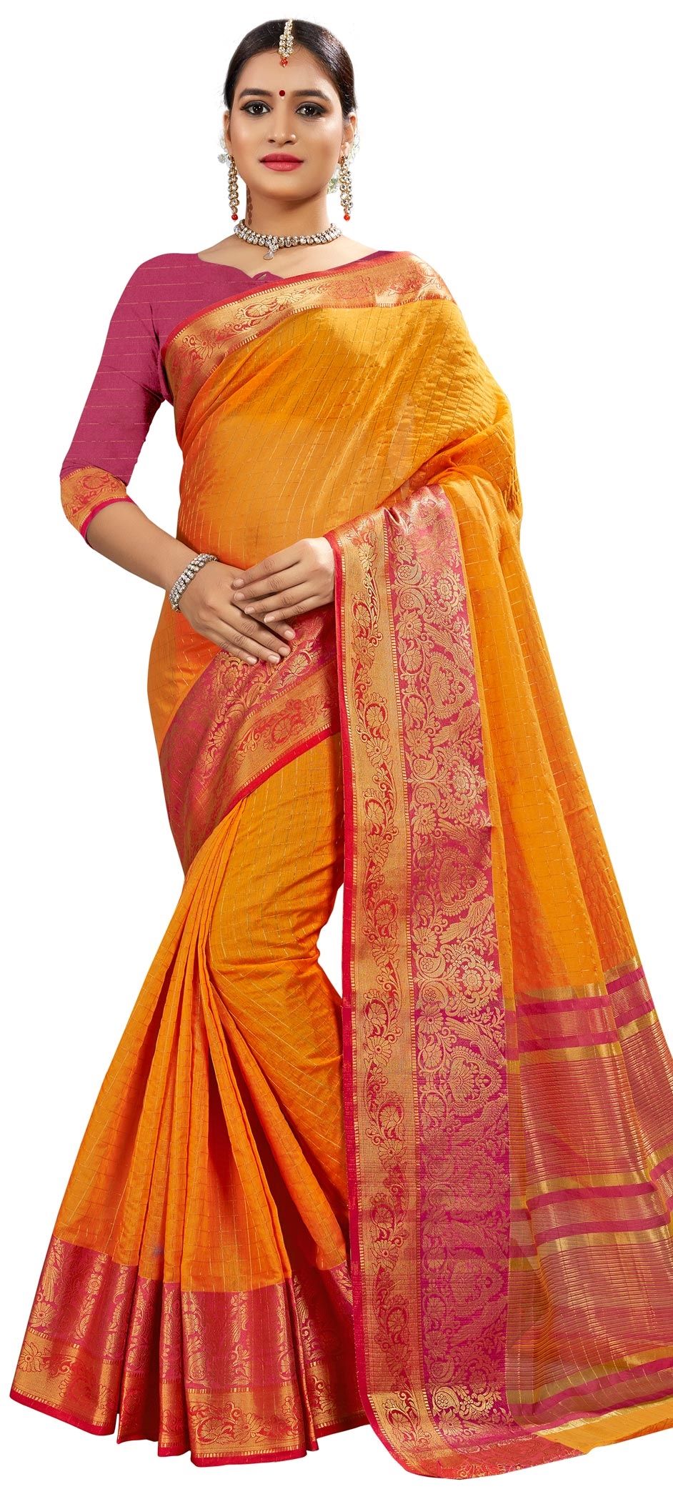 1550285: Traditional Yellow color Banarasi Silk, Silk fabric Saree