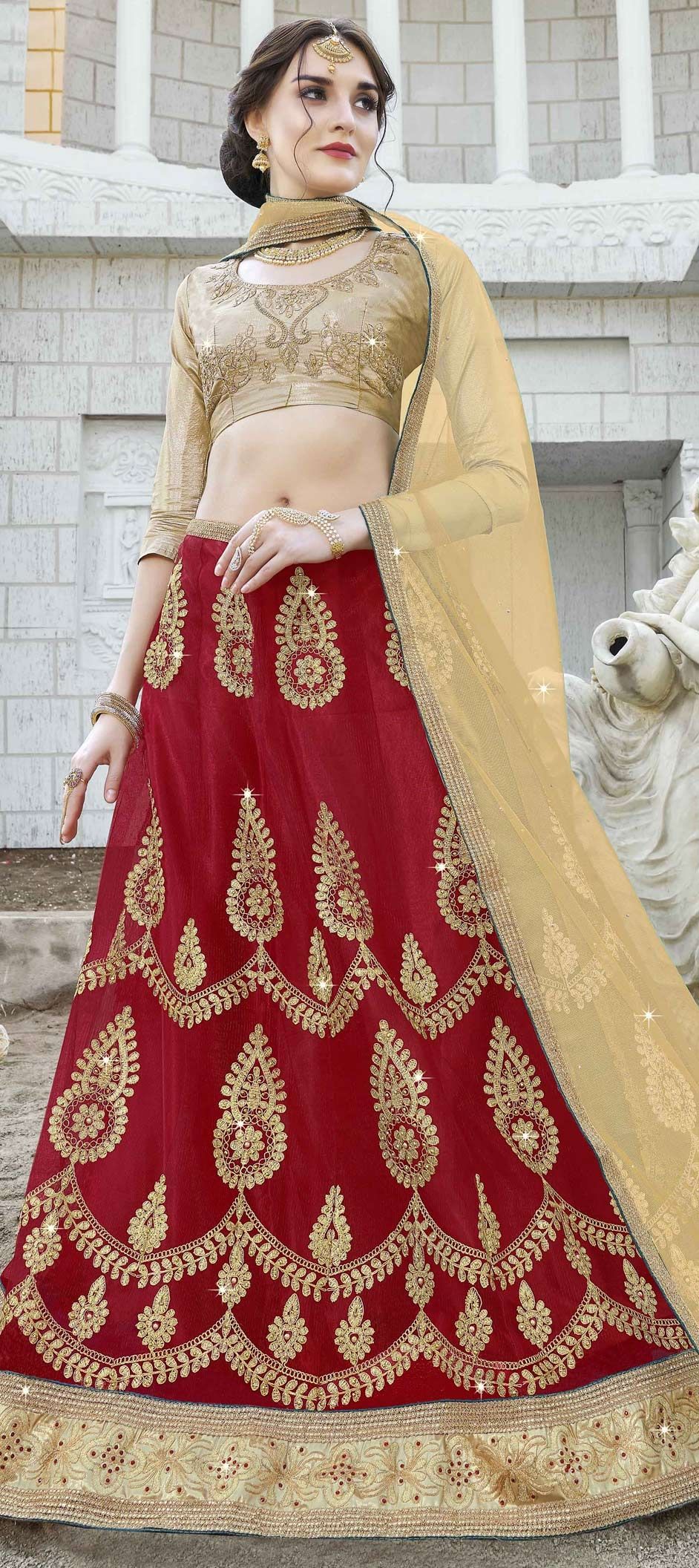 Golden and Red Combination Lehenga - Handwork Full Zardozi Embroidery |  Zardozi Fashion Farrukhabad