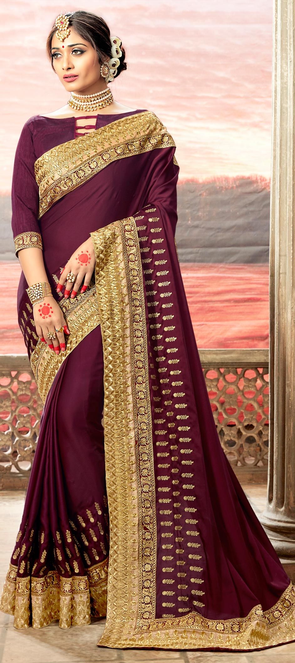 Red Silk Saree with Maroon Border