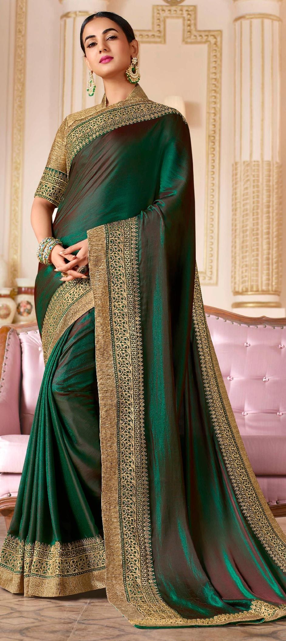 1552562: Traditional Green color Art Silk, Silk fabric Saree