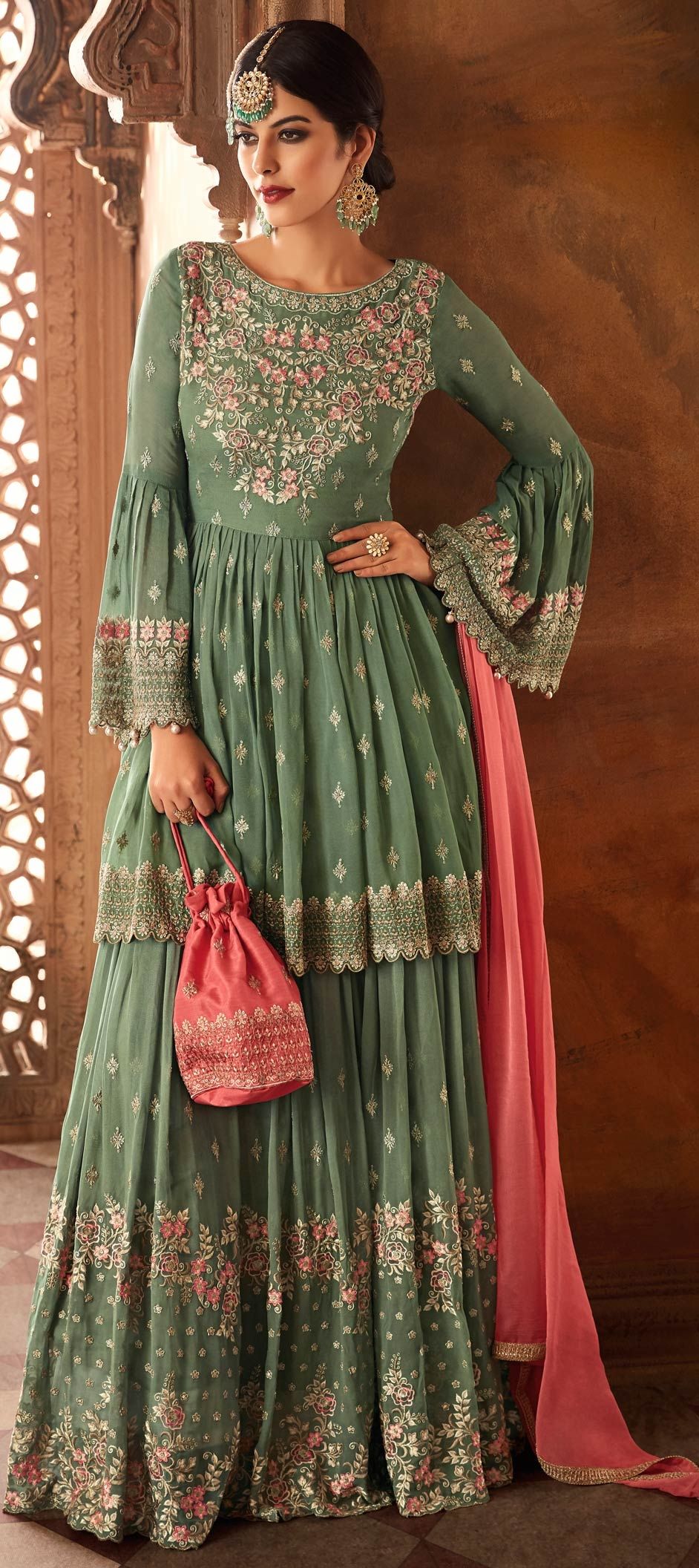 Glamorous Green Georgette Heavy Designer Wedding Wear Salwar Suit With Green Crepe main image 0