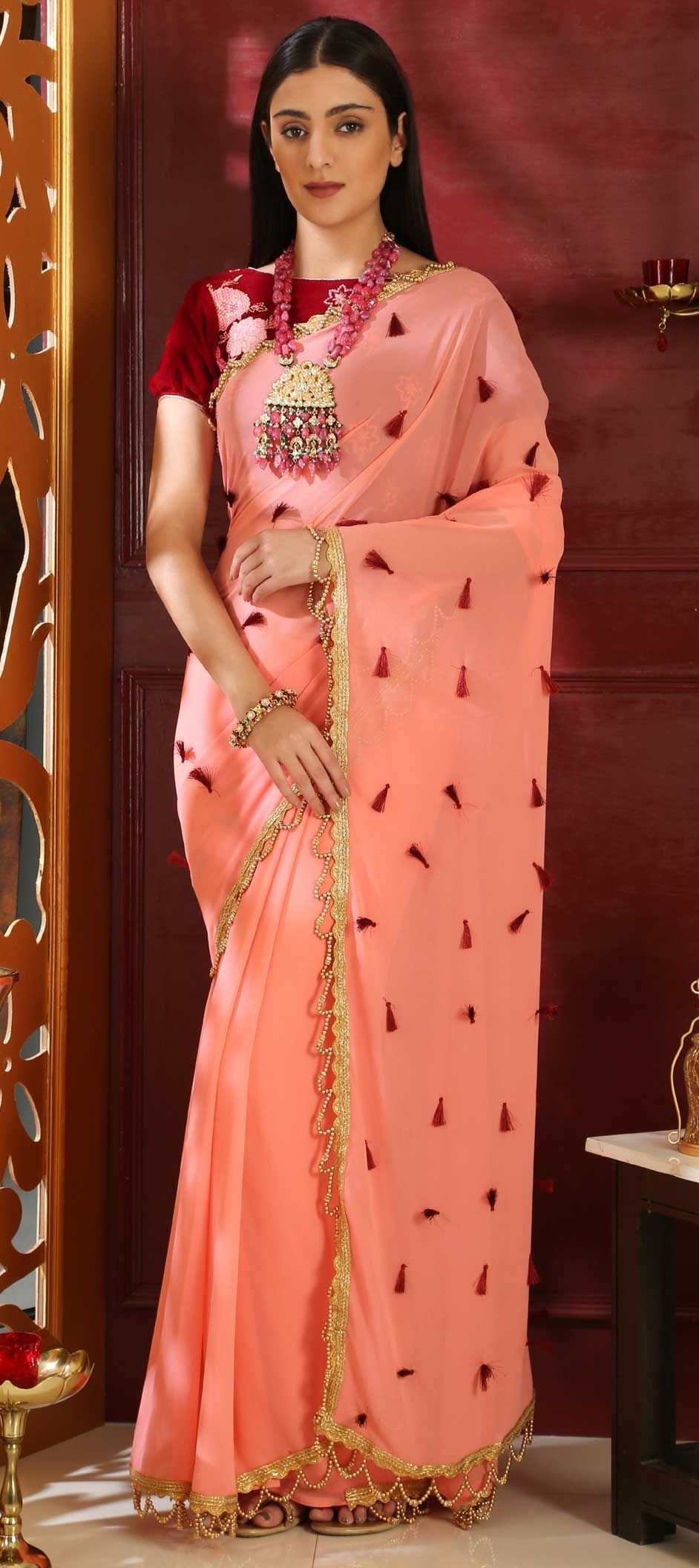 Party Wear Pink And Majenta Color Faux Georgette Fabric Saree 1554690 