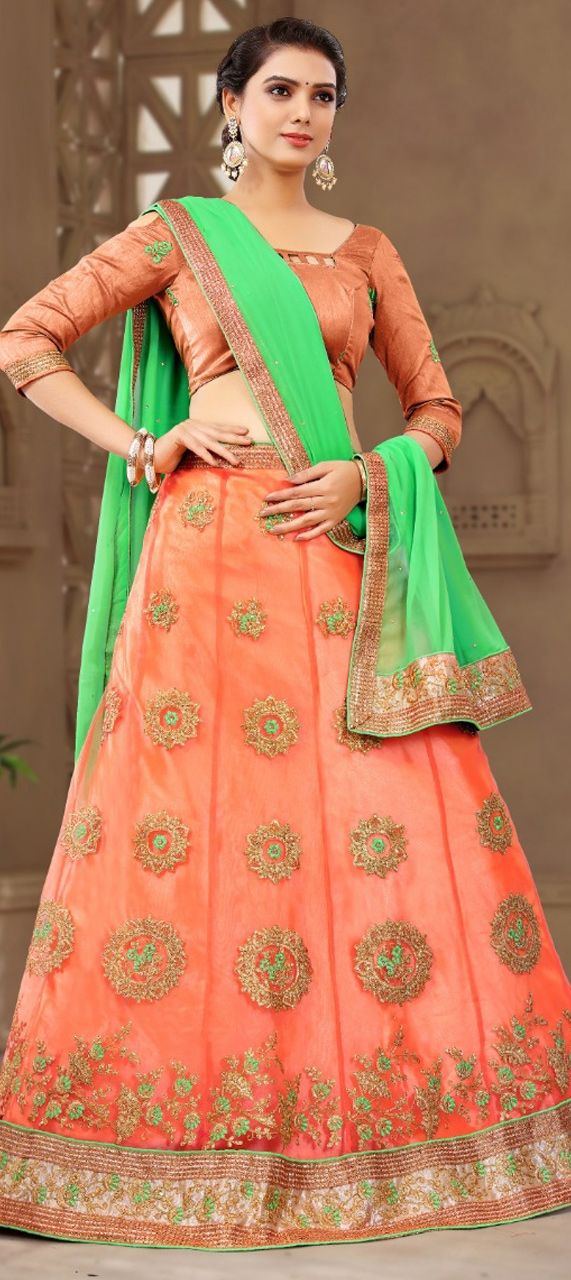 designer lehenga orange colour