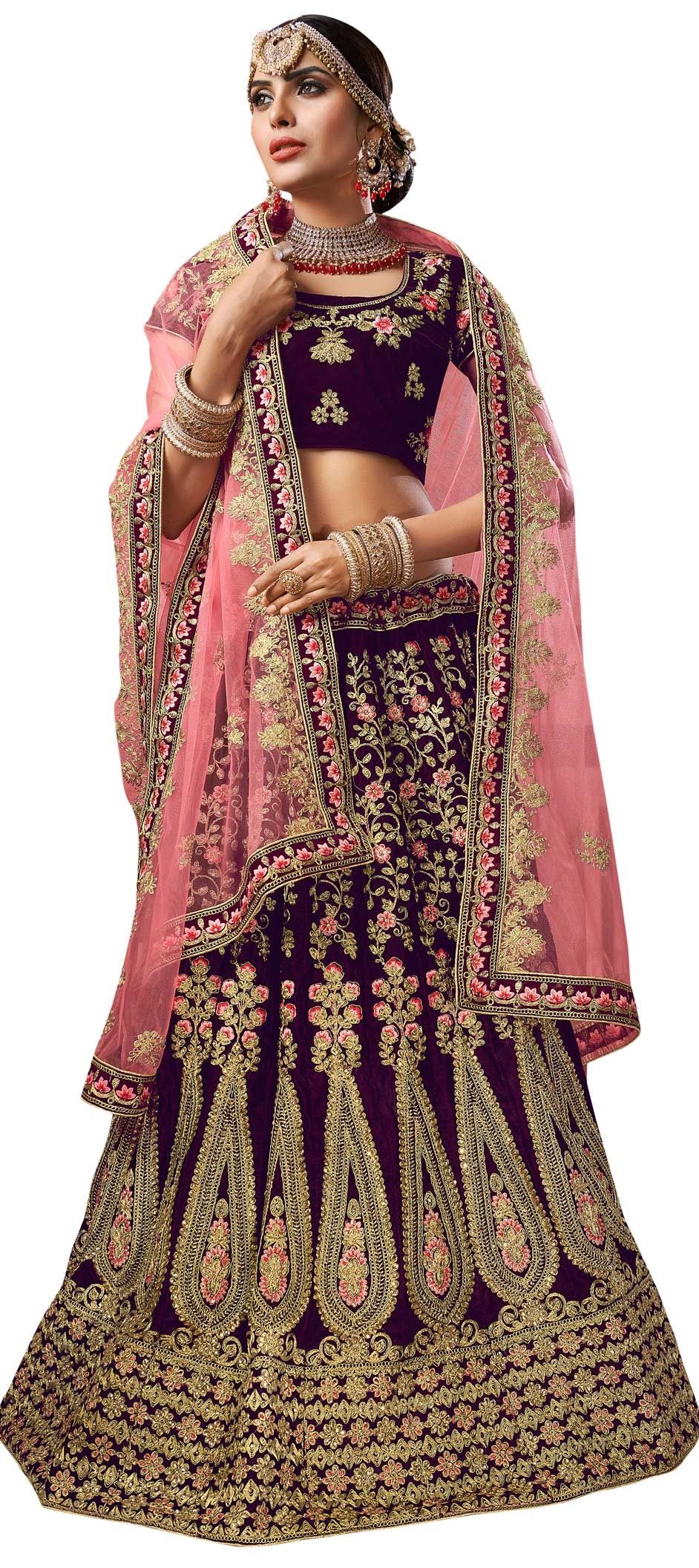 Royal Purple Velvet Lehenga main image 1
