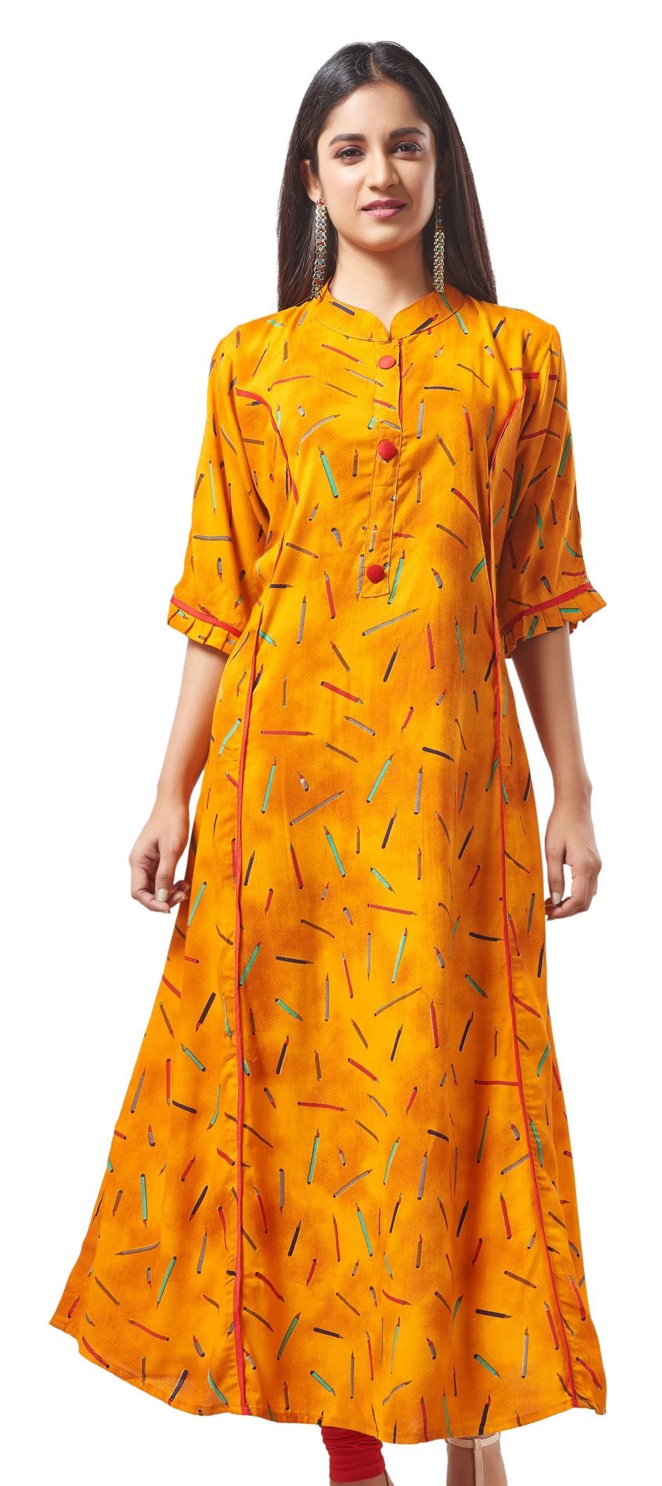 Casual Orange color Rayon fabric Kurti 1555788