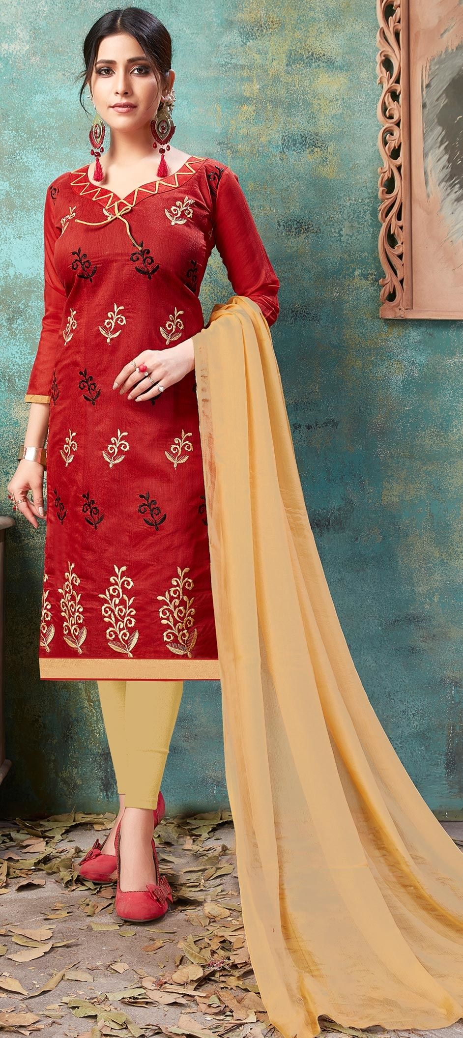Sleek Maroon Cotton Designer Party Wear Readymade Salwar Suit With Naroon Cotton