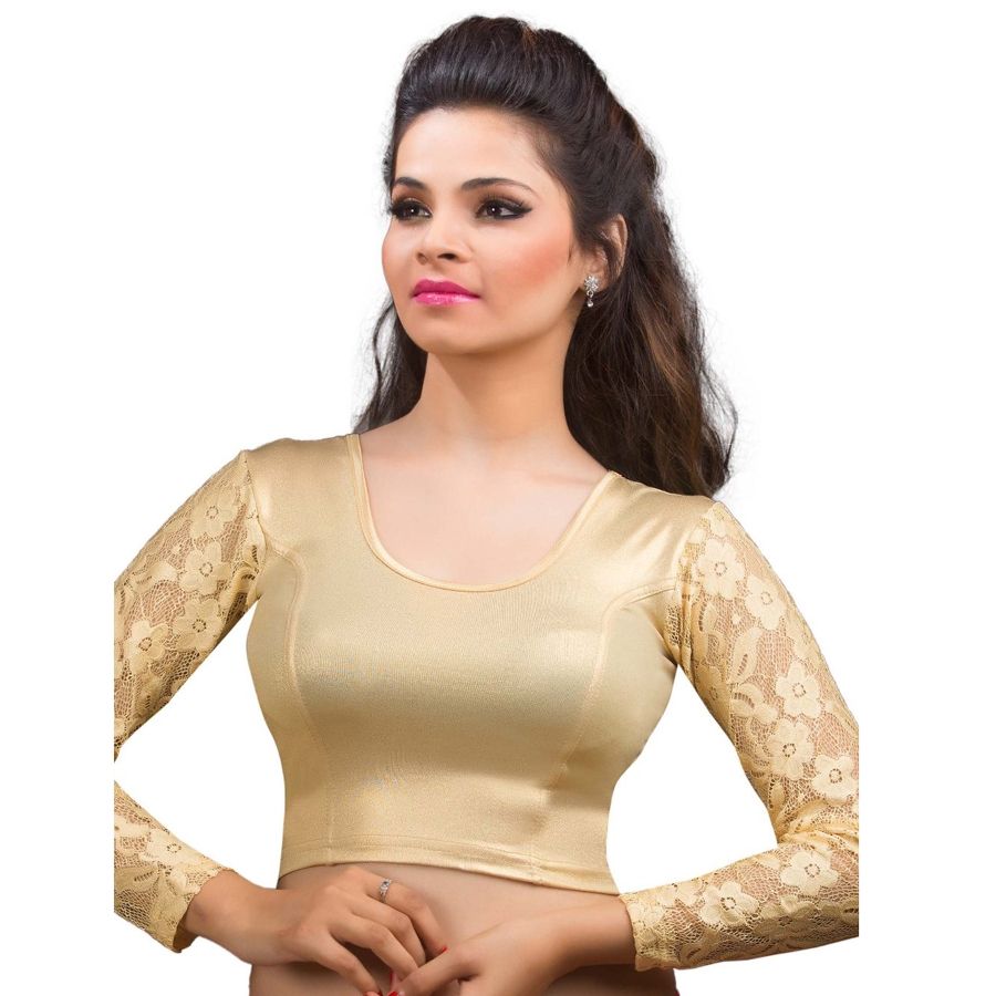 1560440: Gold color Shimmer fabric Blouse