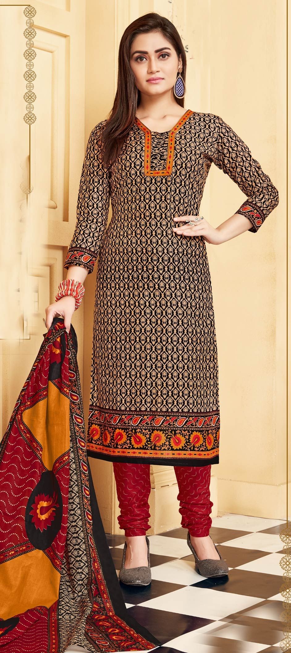 1560743: Casual Multicolor color Cotton fabric Salwar Kameez