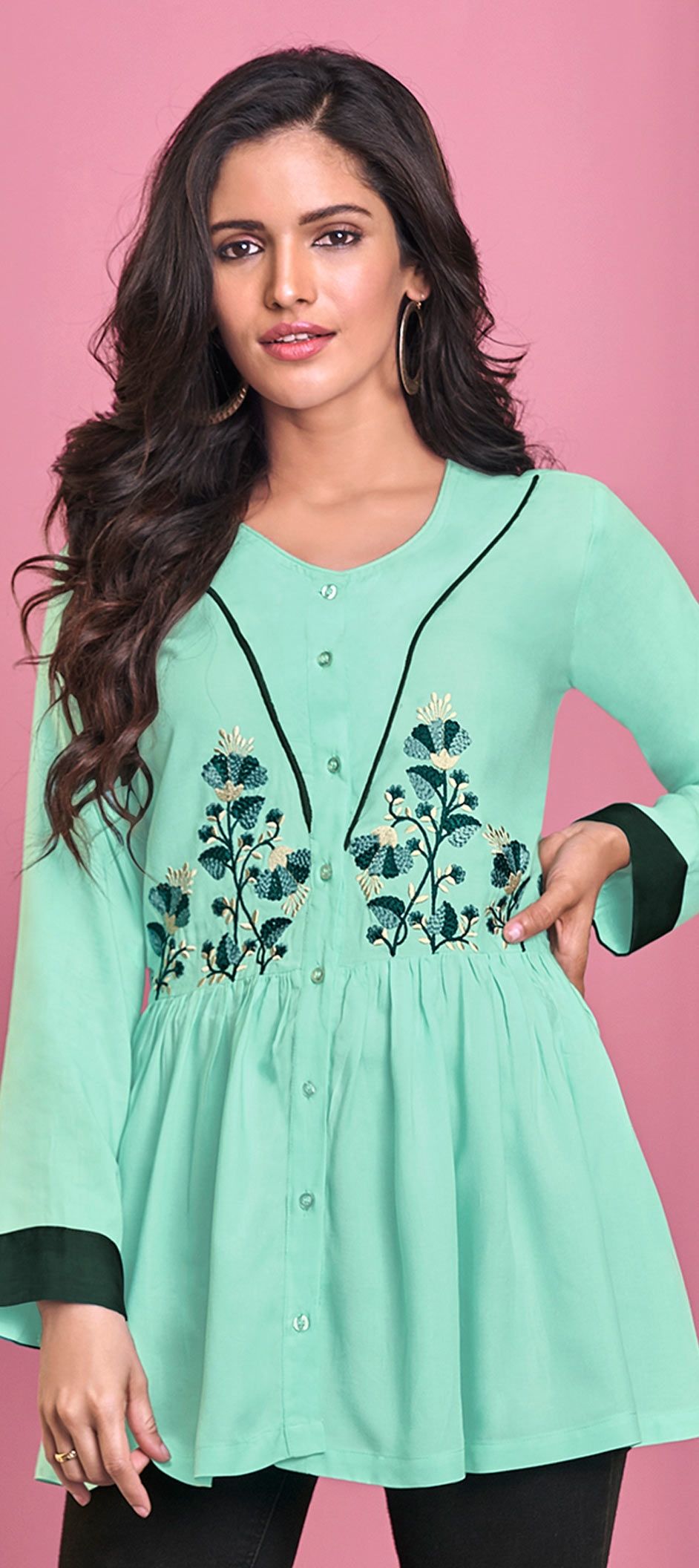 Party Wear Green color Rayon fabric Tops and Shirts 1561252
