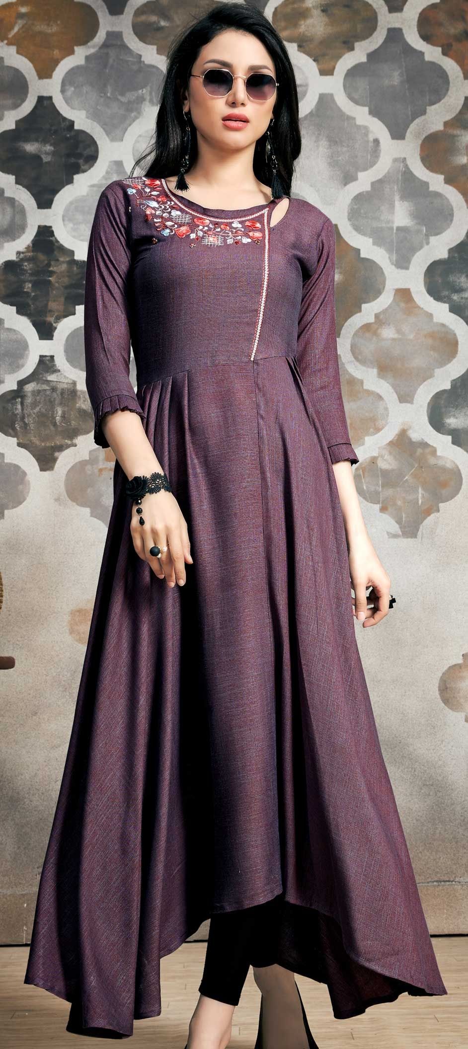 1562200: Party Wear Purple and Violet color Khadi fabric Gown