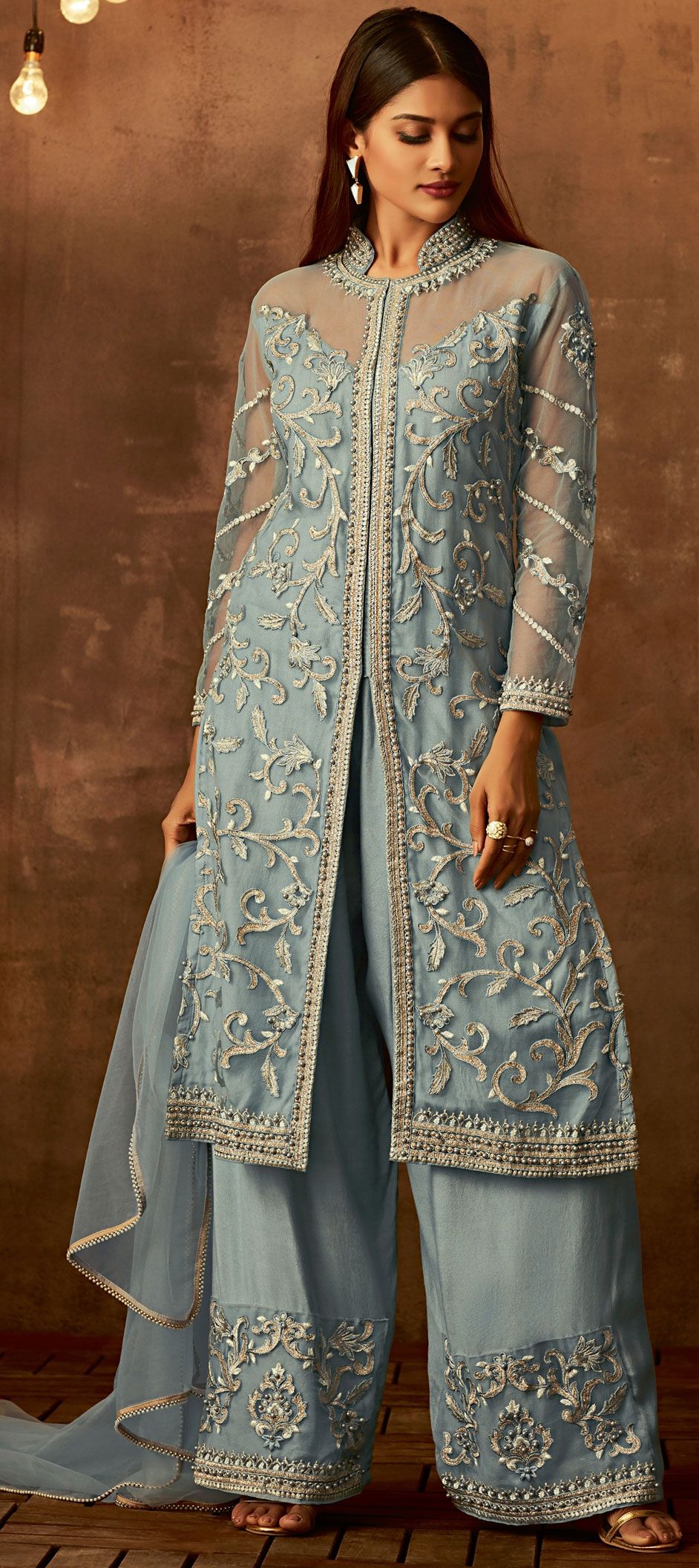 Exclusive Blue Red Maheshwari Silk Salwar Kameez Dress Material MB02 main image 0