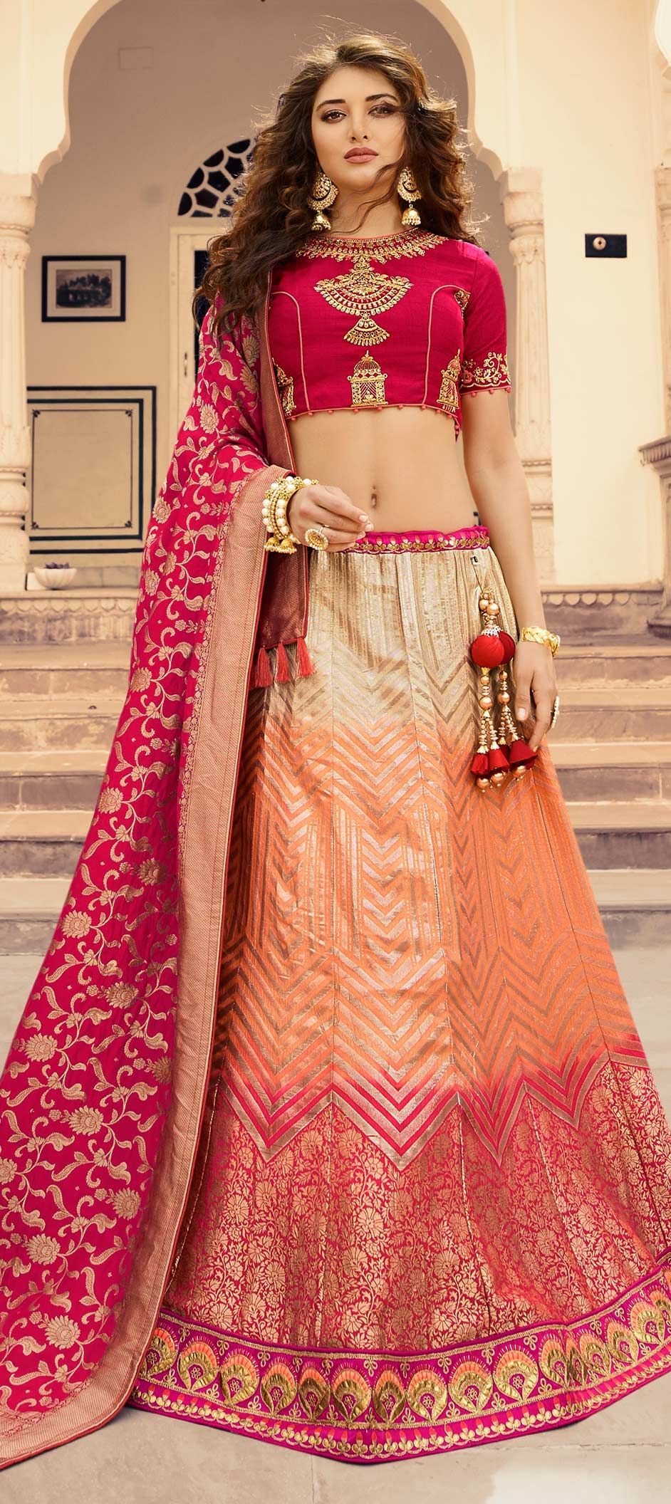 1563495 Engagement Mehendi Sangeet Reception Multicolor Color Banarasi Silk Fabric Lehenga 5739