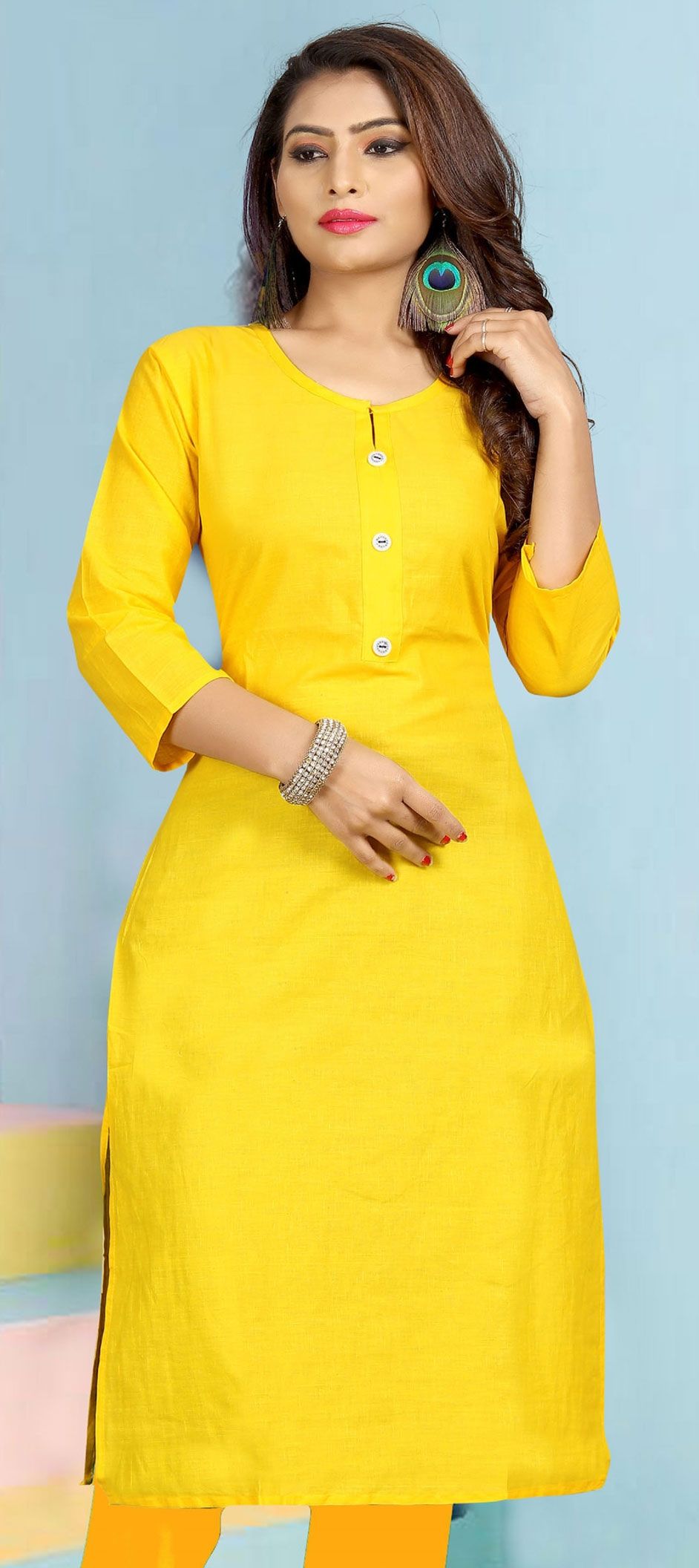 Casual, Summer Yellow color Cotton fabric Kurti : 1564928