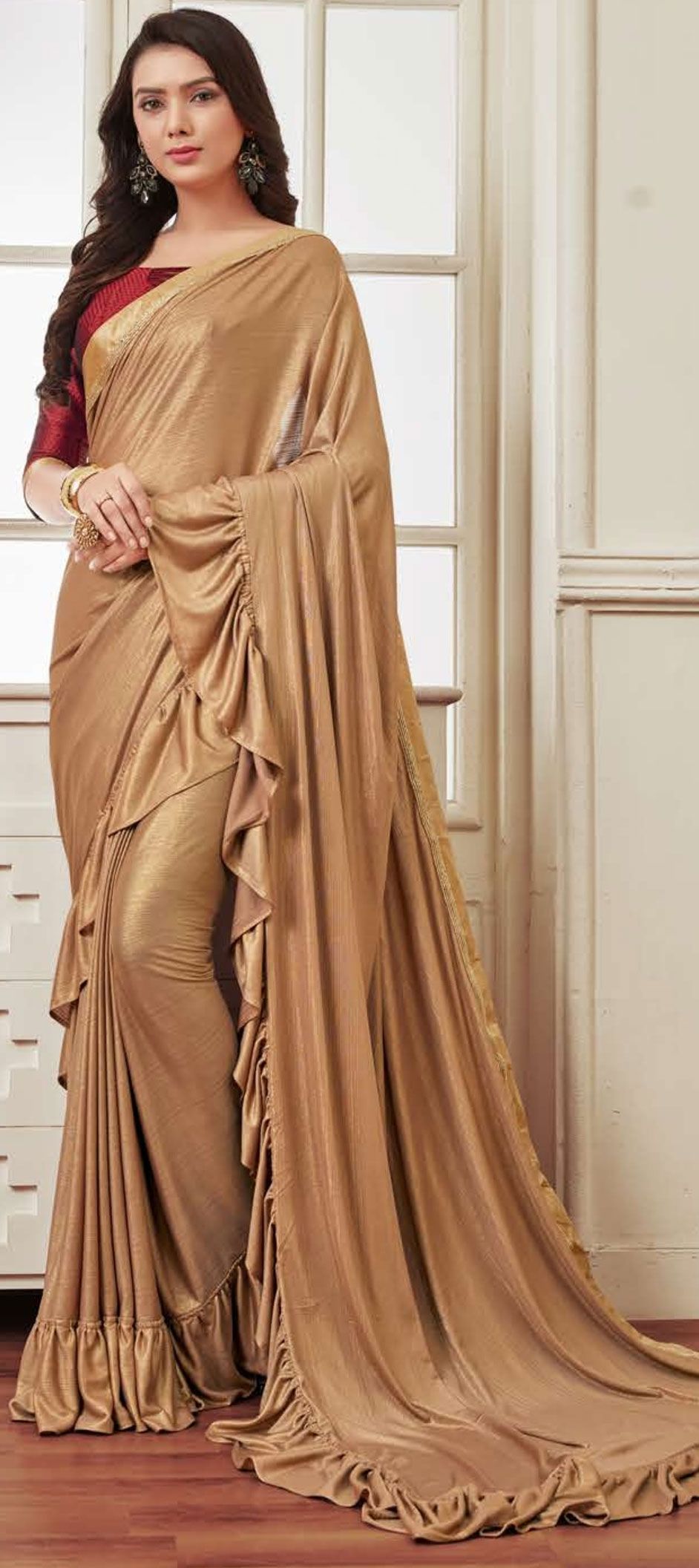 party wear sarees in golden colour