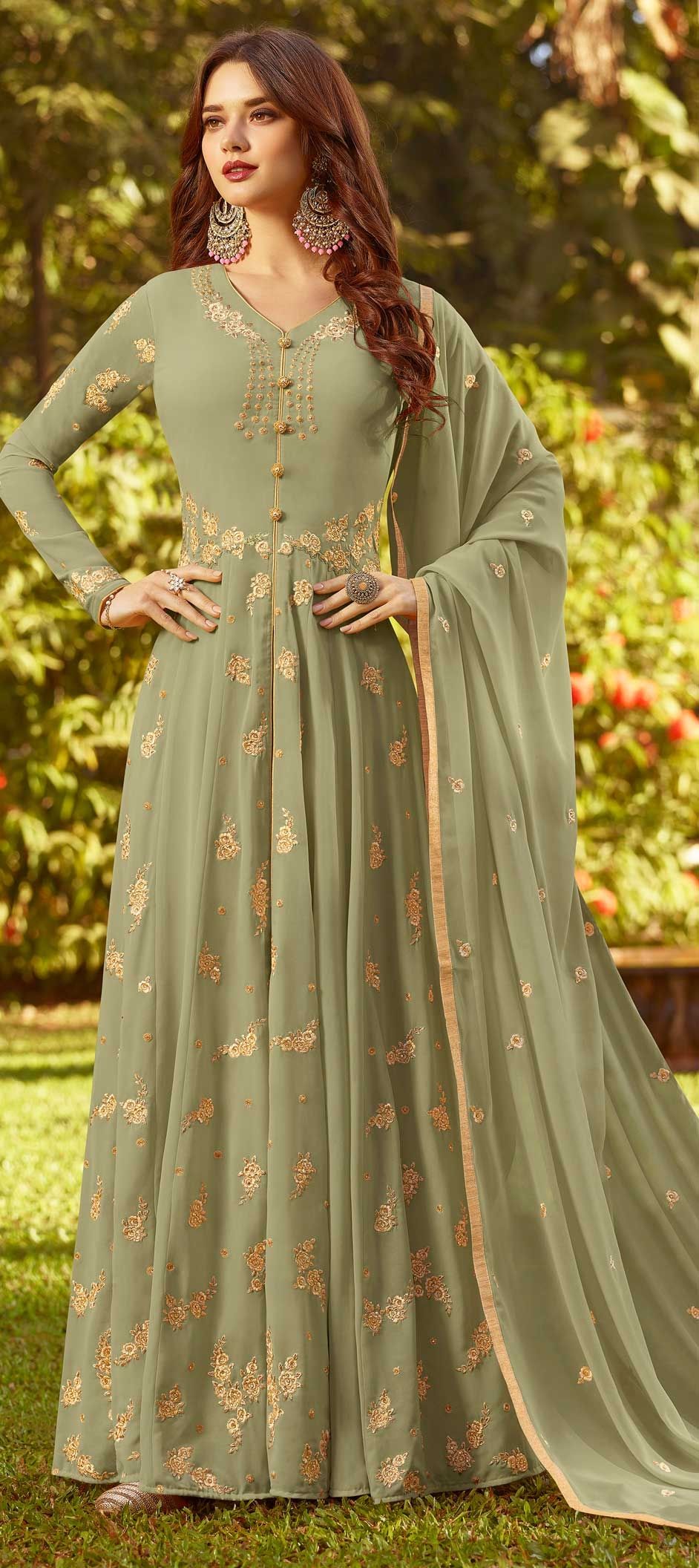 Party Wear Green color fabric Salwar Kameez 1565427