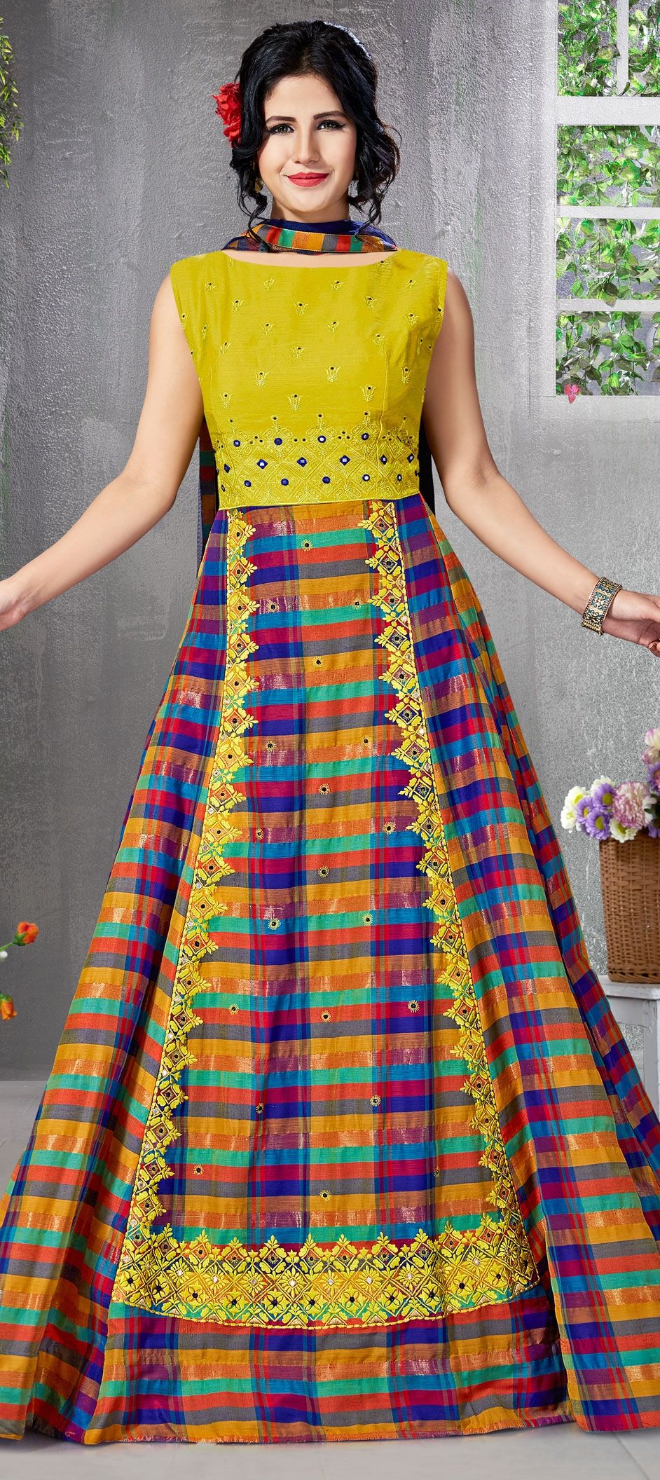 Designer Multicolor color Khadi, Silk fabric Salwar Kameez : 1565765