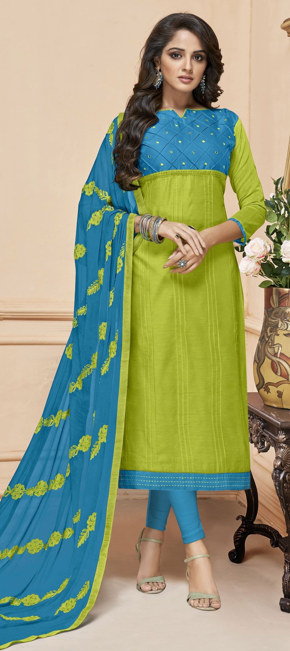 Casual, Party Wear Green color Art Silk fabric Salwar Kameez 1565798