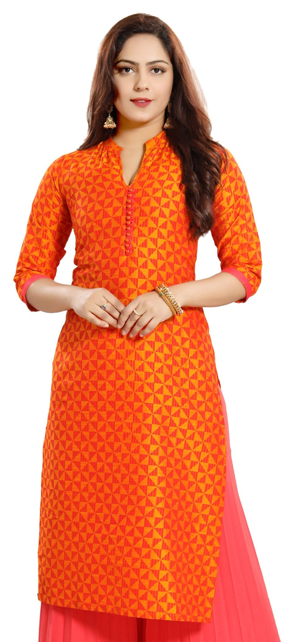 Casual Orange color Art Silk fabric Kurti : 1565951