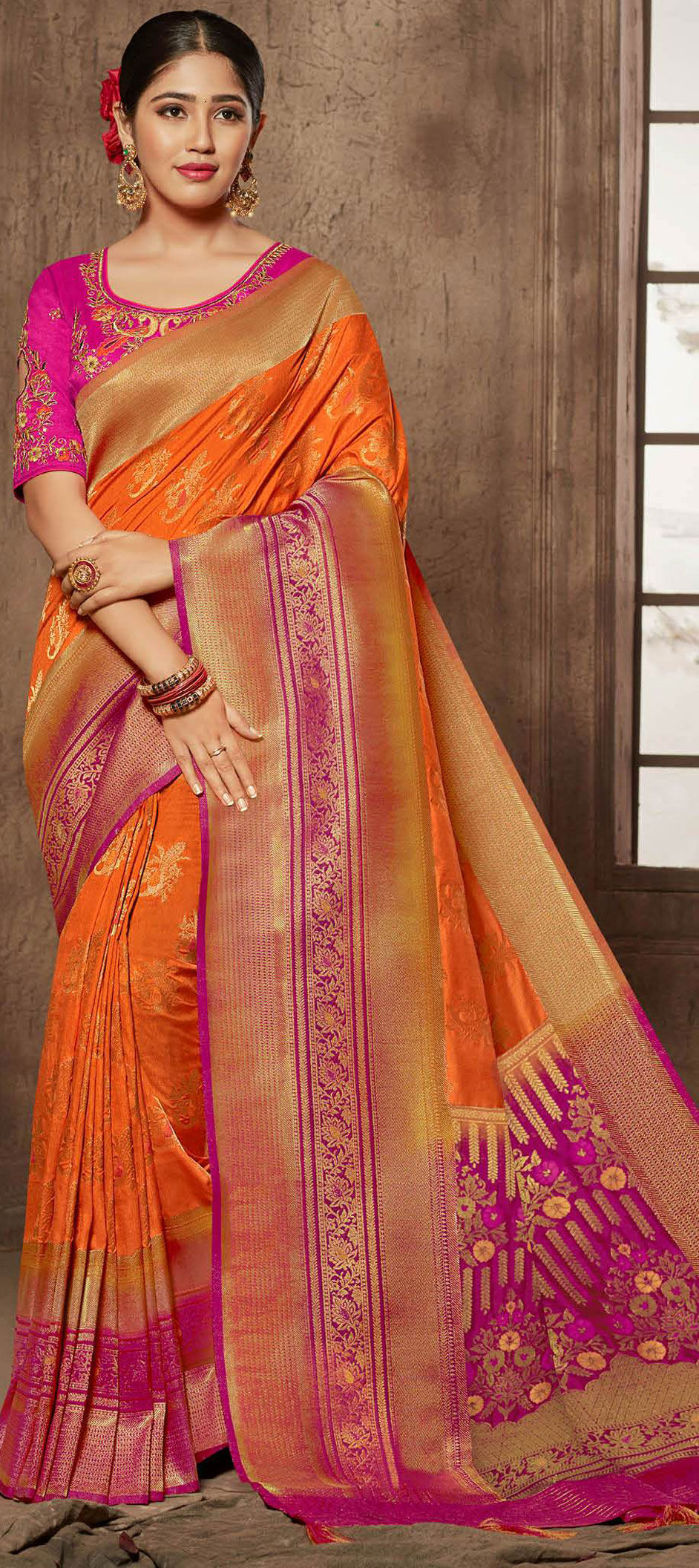 orange colour party wear saree