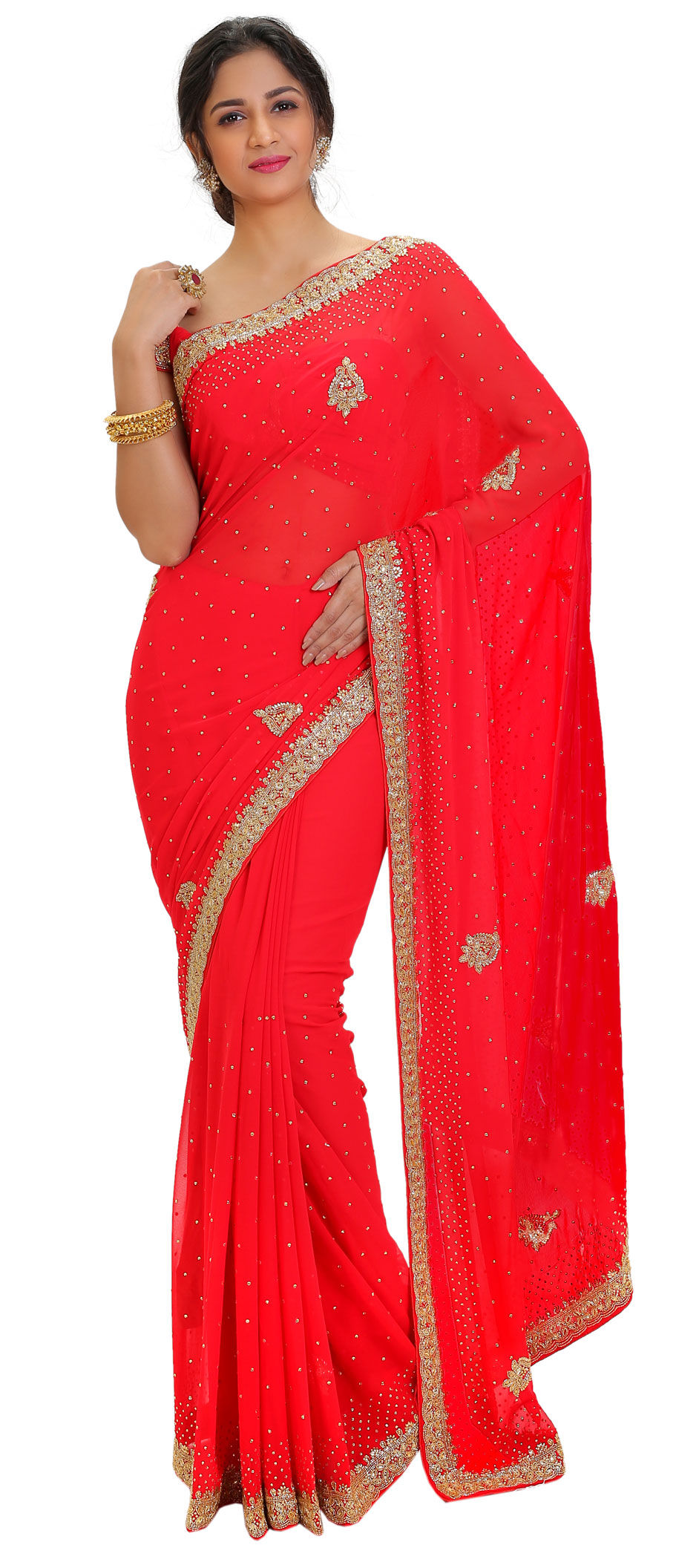 Bridal Festive Reception Wedding Red And Maroon Color Georgette Fabric Saree 1566399 