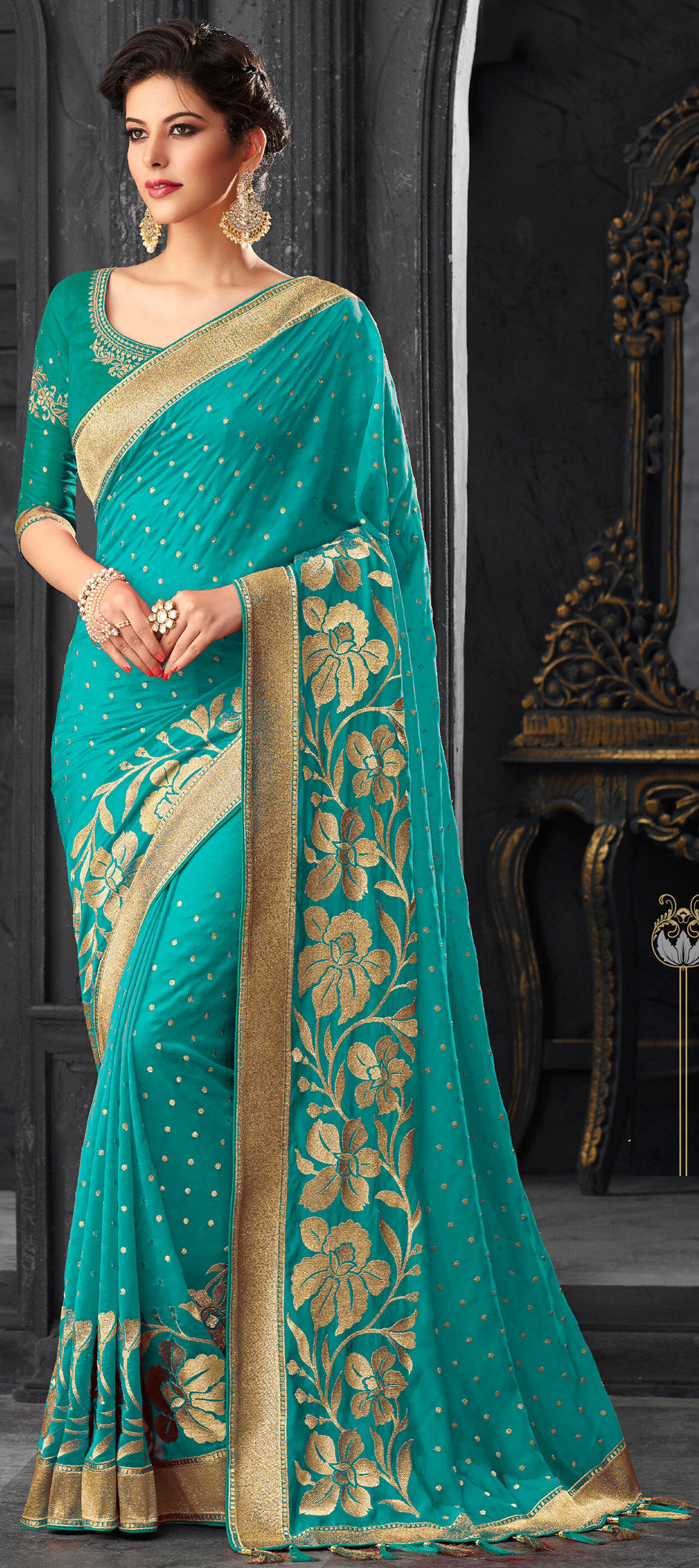 Party Wear Traditional Blue Color Dupion Silk Silk Fabric Saree 1566774
