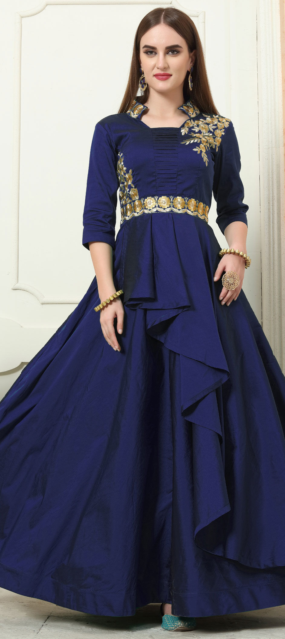 Party Wear, Reception Blue color Taffeta Silk fabric Gown 1567074