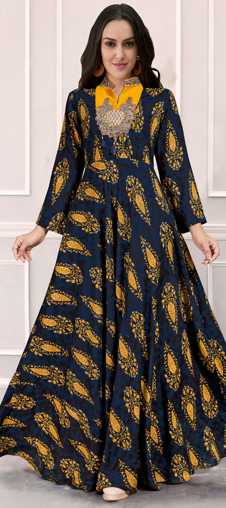 Party Wear, Reception Blue color Muslin fabric Gown 1567114