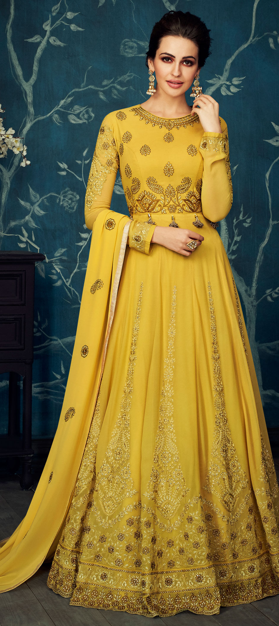 Engagement, Party Wear, Reception Yellow color Georgette, Net fabric Salwar  Kameez : 1567258